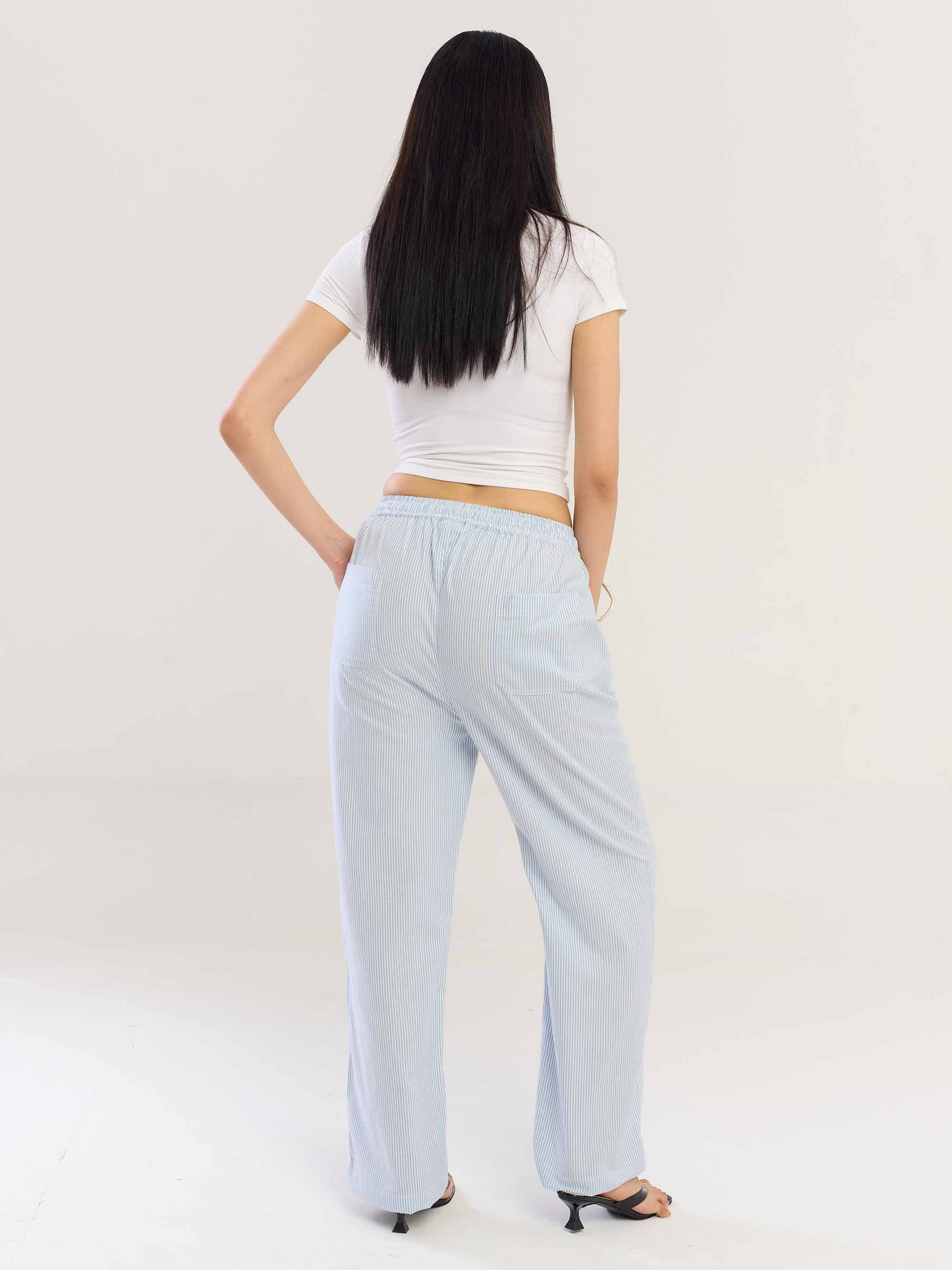 Blue Striped Cotton Pull-on Pants - Image 8