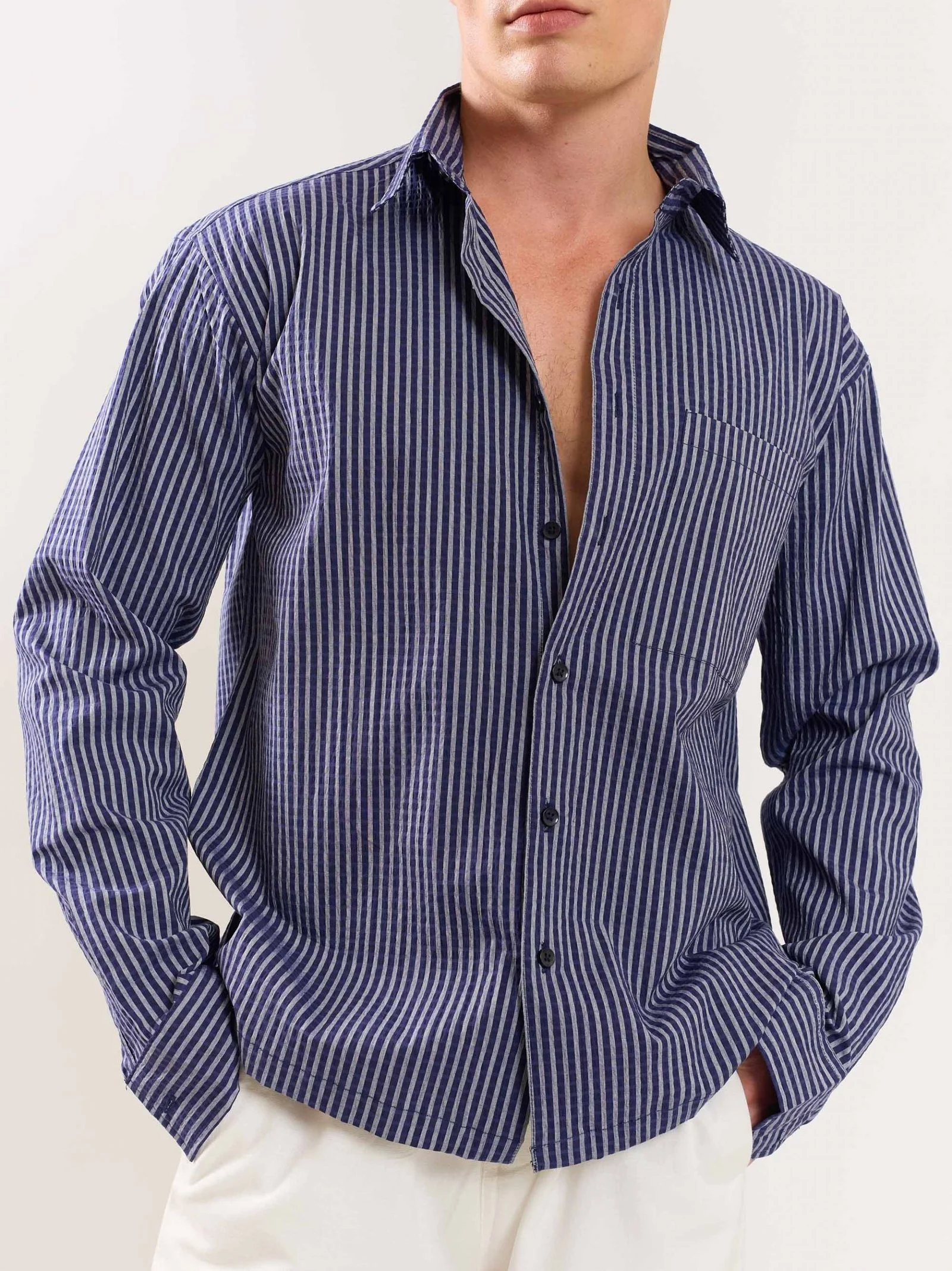 Blue Striped Holiday Shirt - Image 6