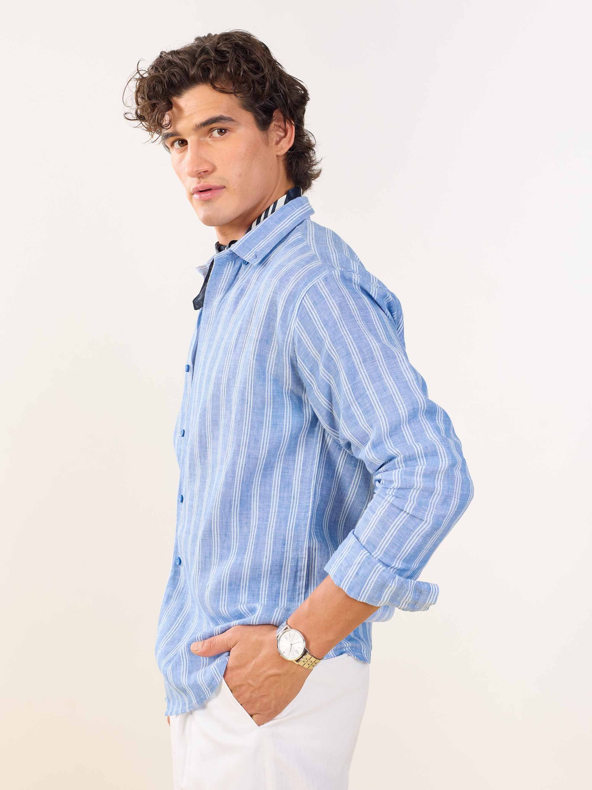 Blue Striped Irish Linen Shirt - Image 6