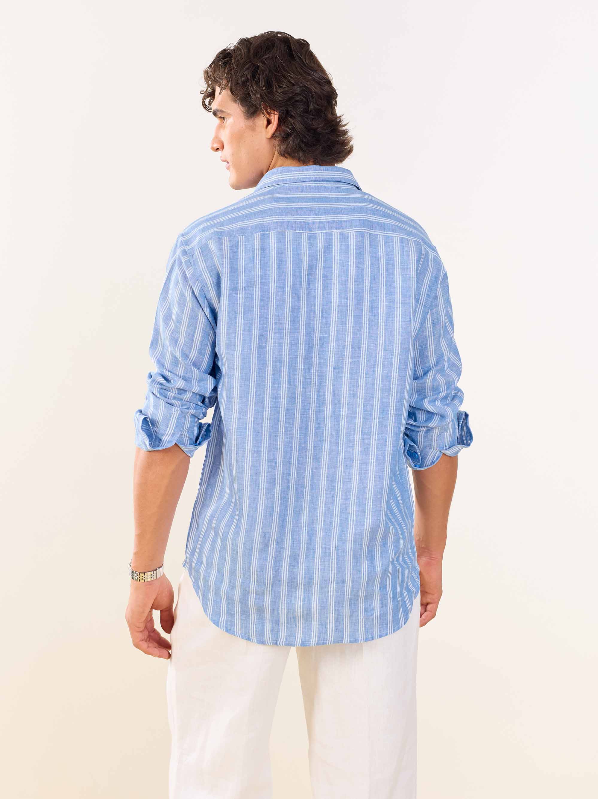 Blue Striped Irish Linen Shirt - Image 7