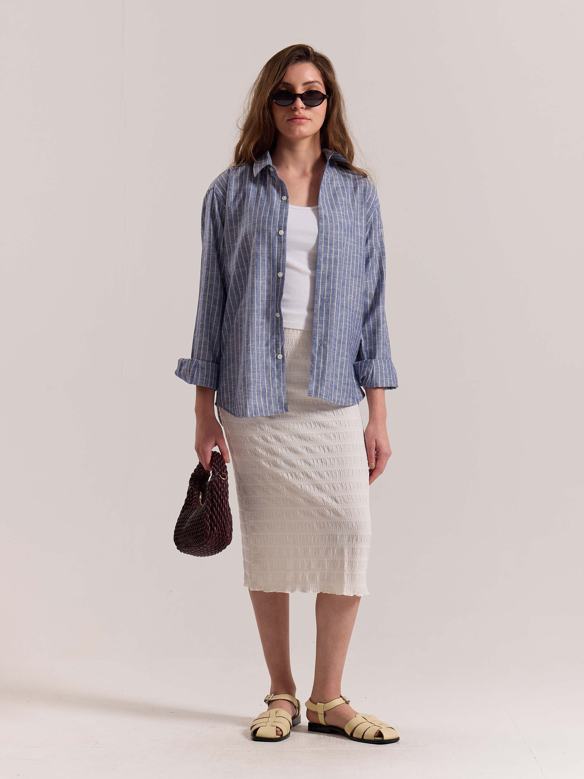 Blue Striped Linen-blend Shirt - Image 2