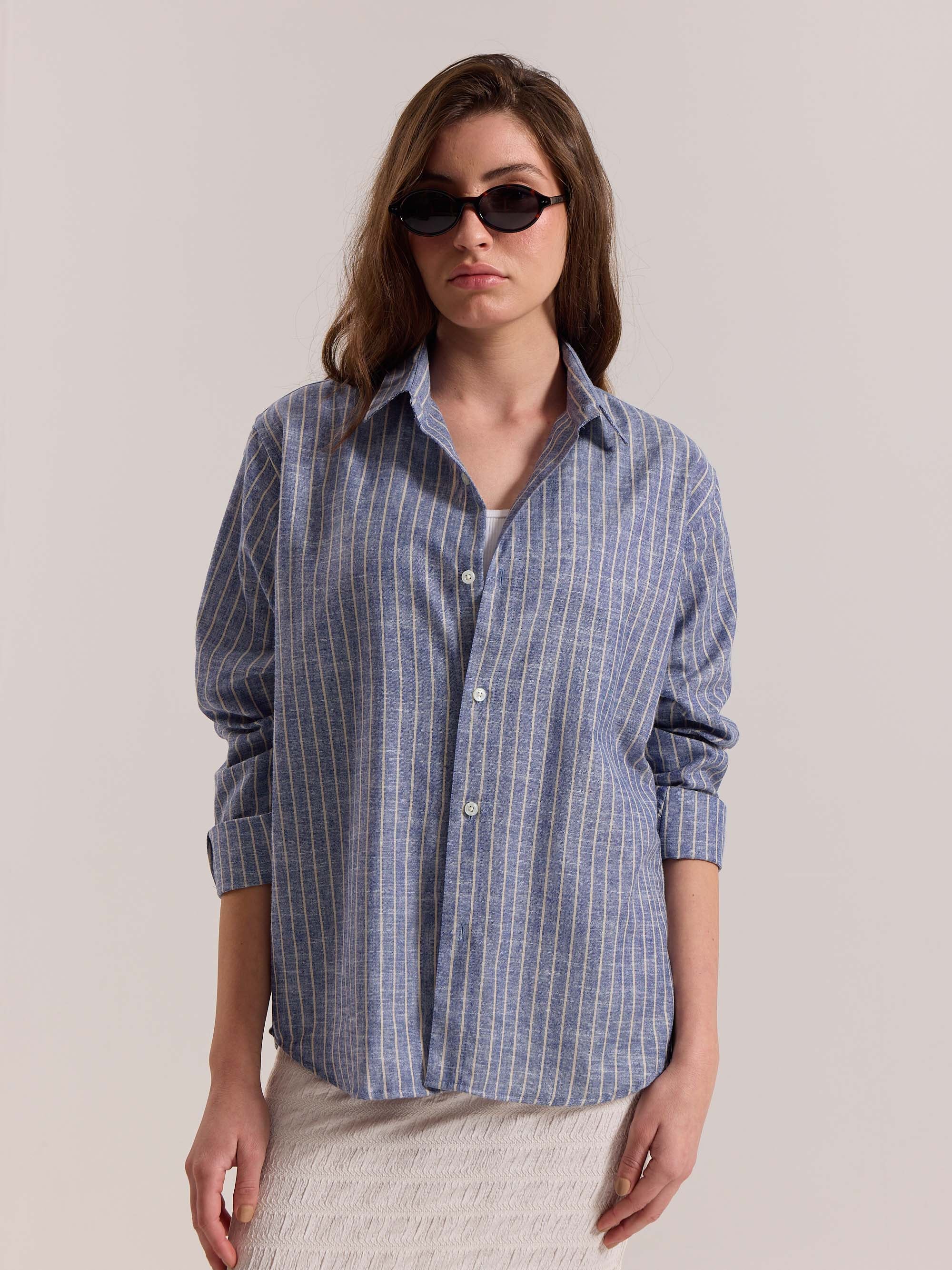 Blue Striped Linen-blend Shirt - Image 4