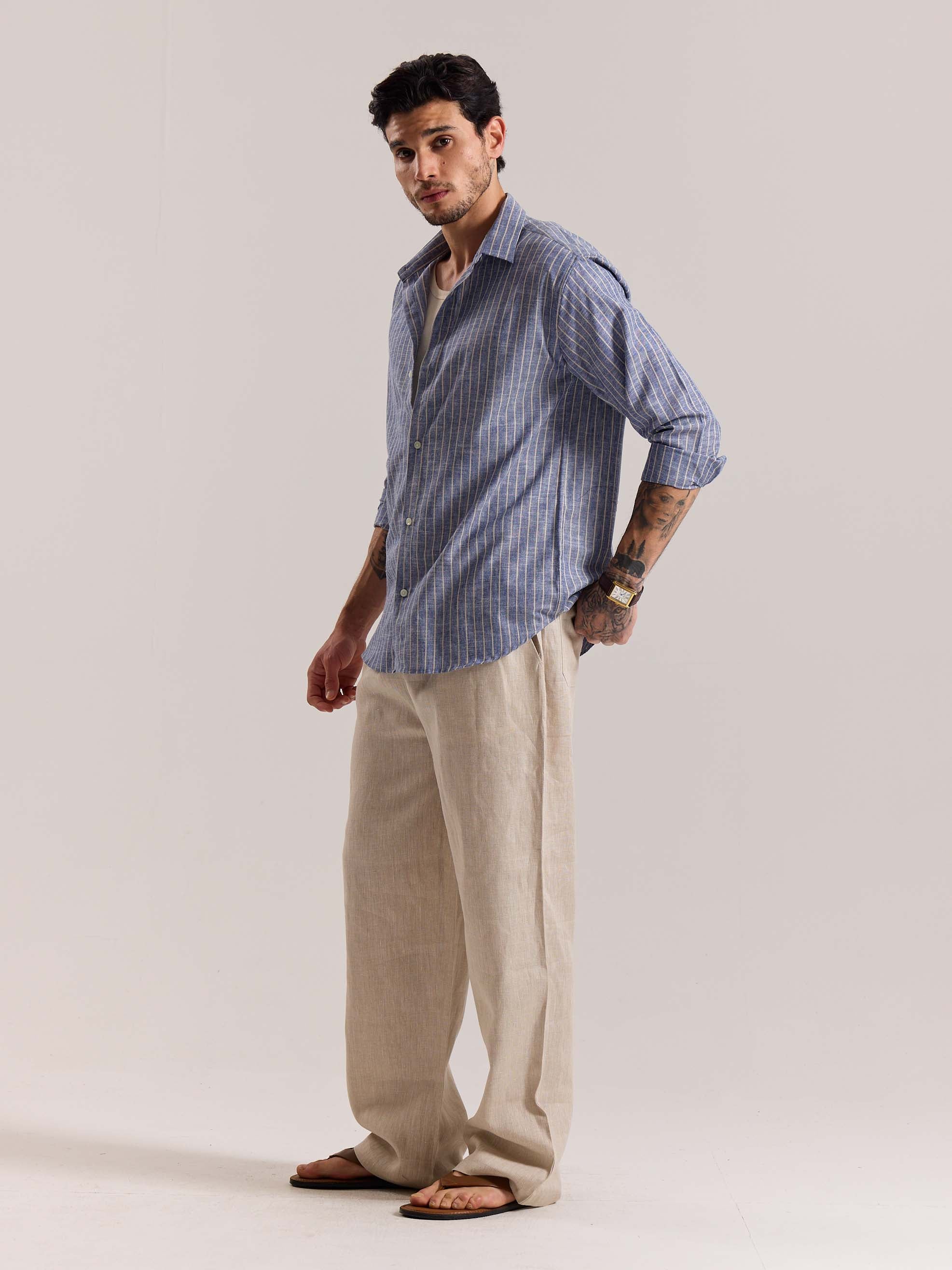 Blue Striped Linen-blend Shirt - Image 6
