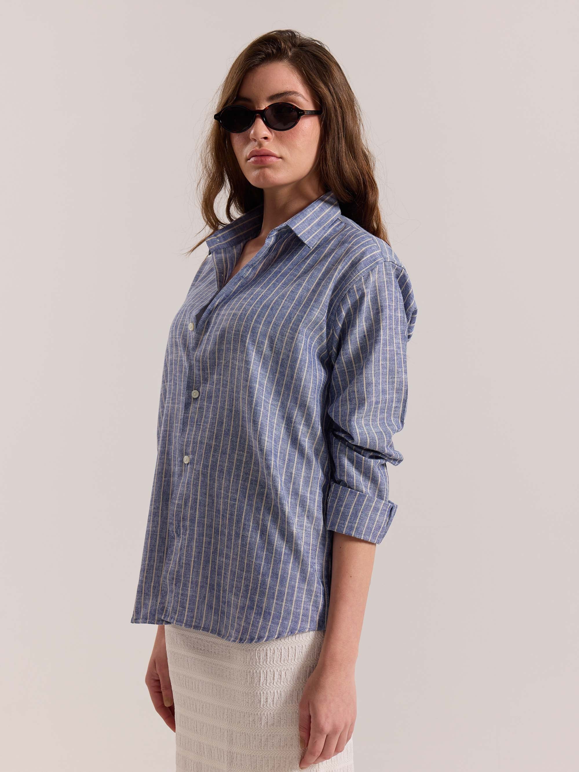 Blue Striped Linen-blend Shirt - Image 7