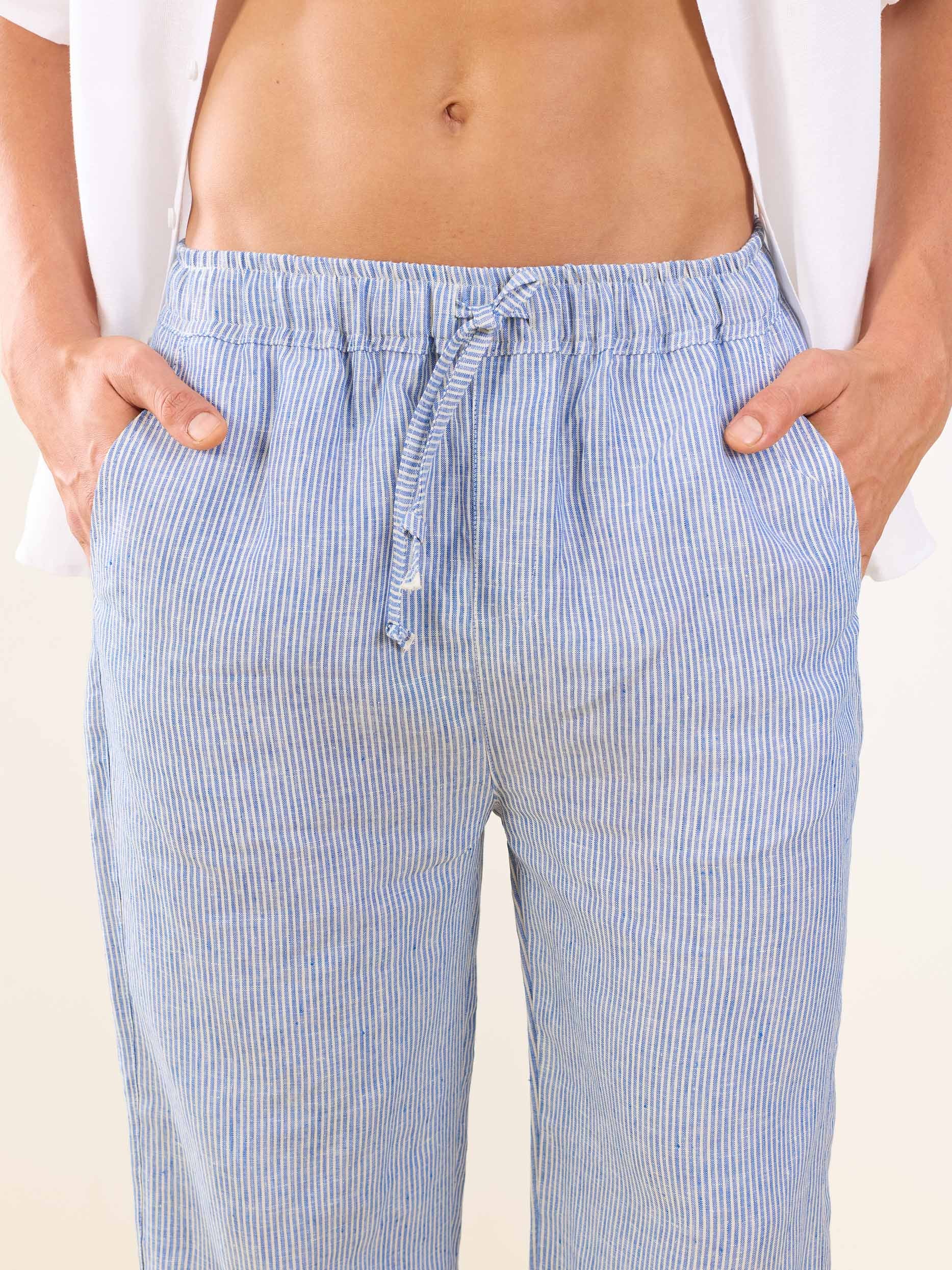 Blue Striped Linen Pull-on Pants - Image 3