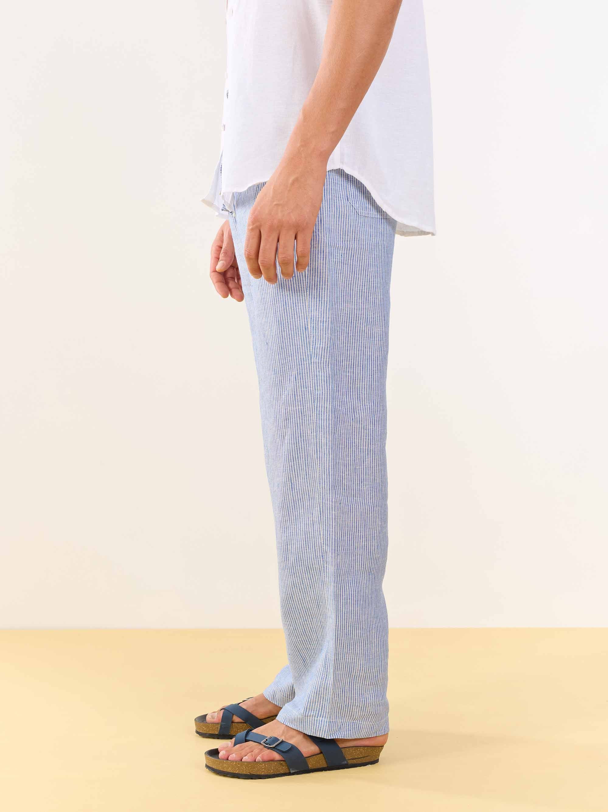 Blue Striped Linen Pull-on Pants - Image 5