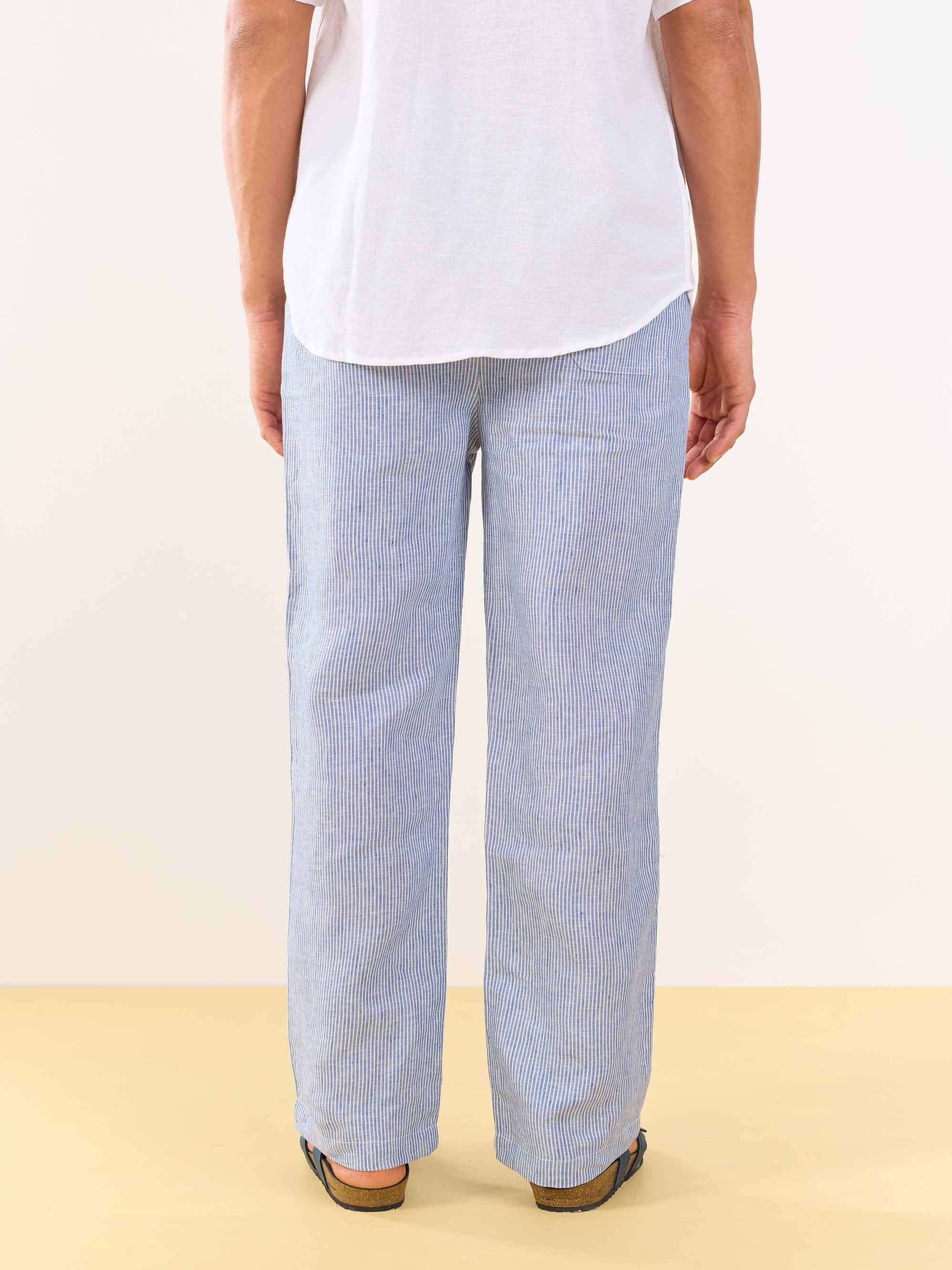 Blue Striped Linen Pull-on Pants - Image 6
