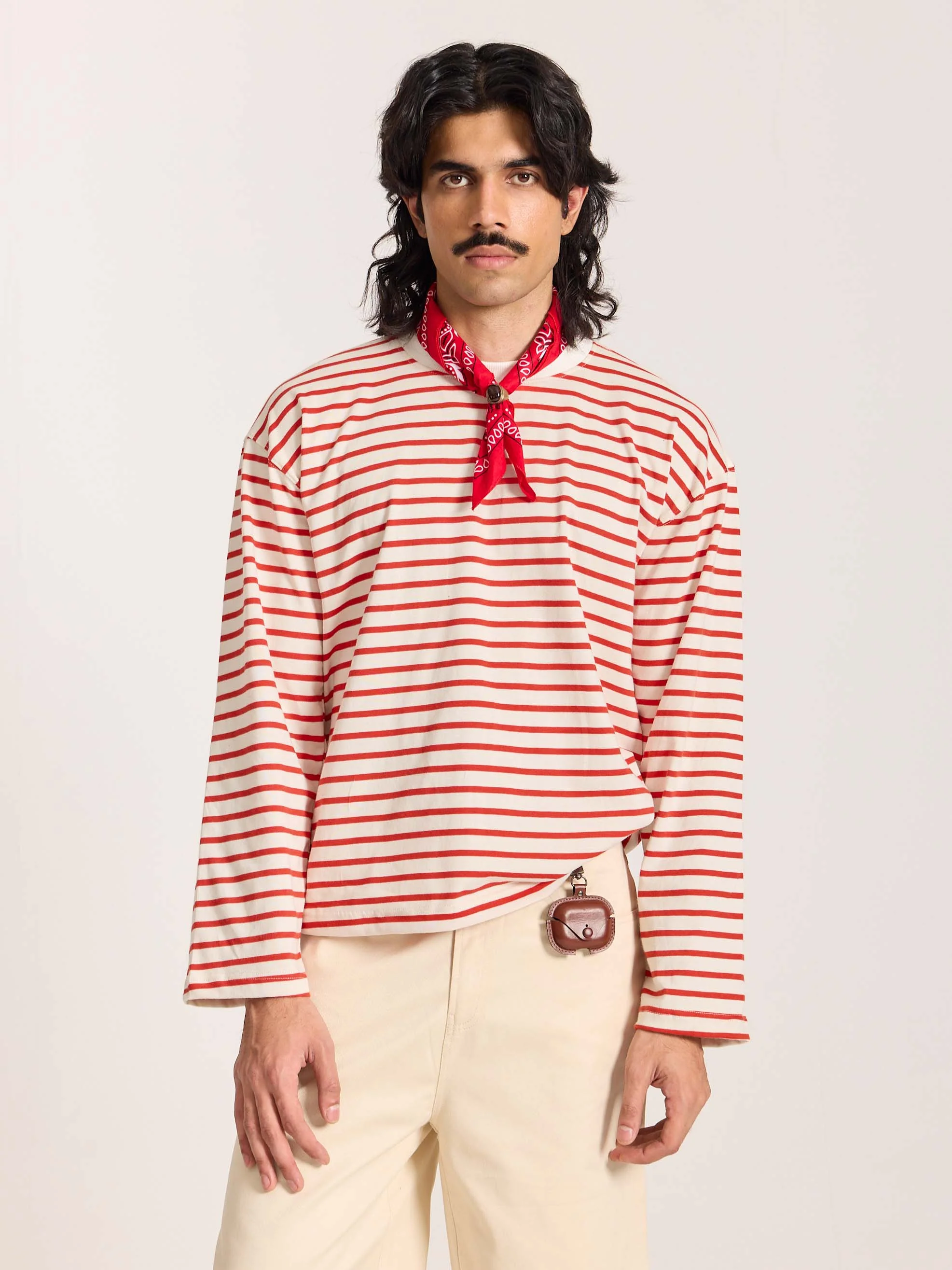 Red Striped Loose Fit Cropped T-Shirt - Image 3