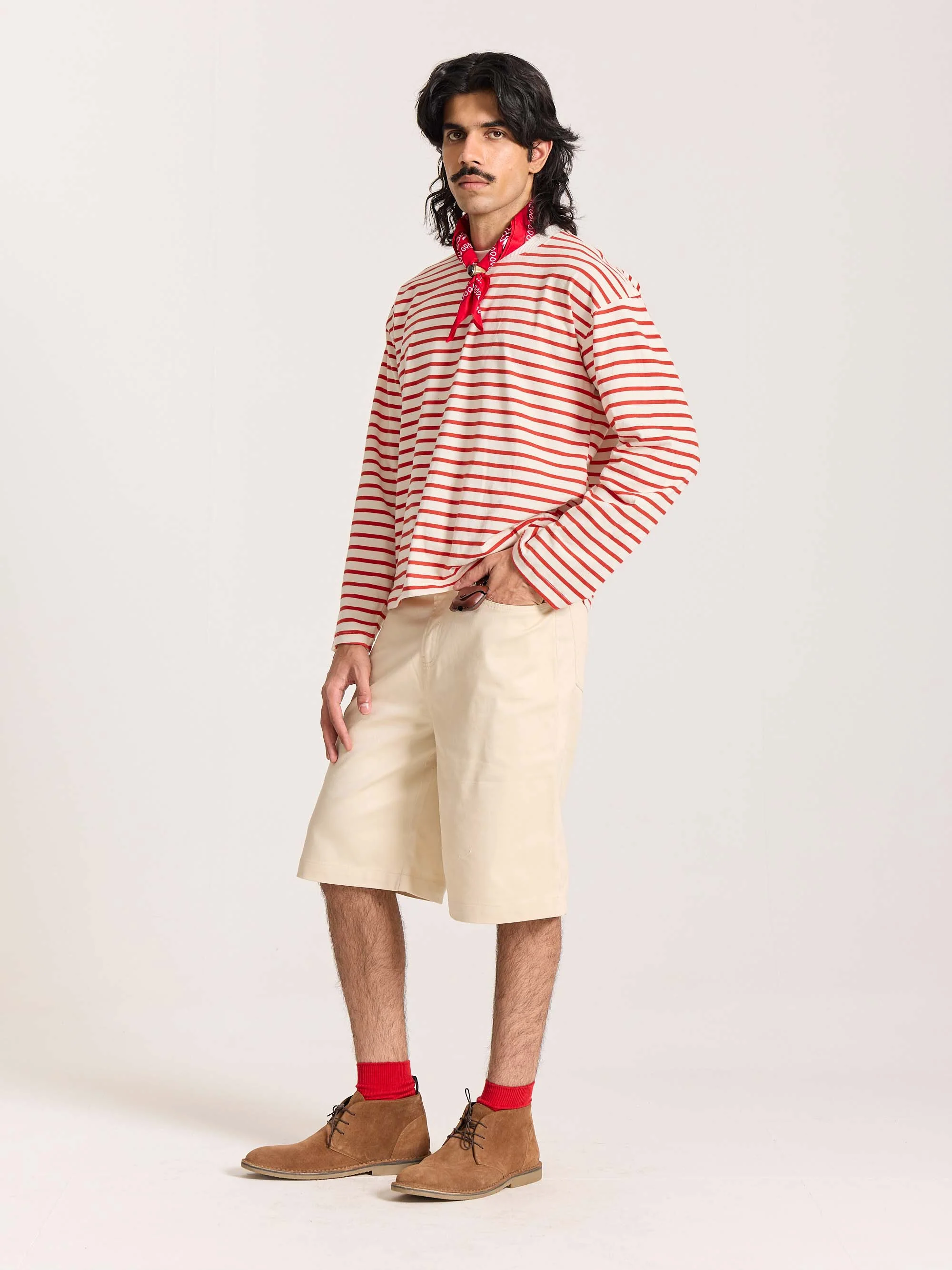 Red Striped Loose Fit Cropped T-Shirt - Image 6
