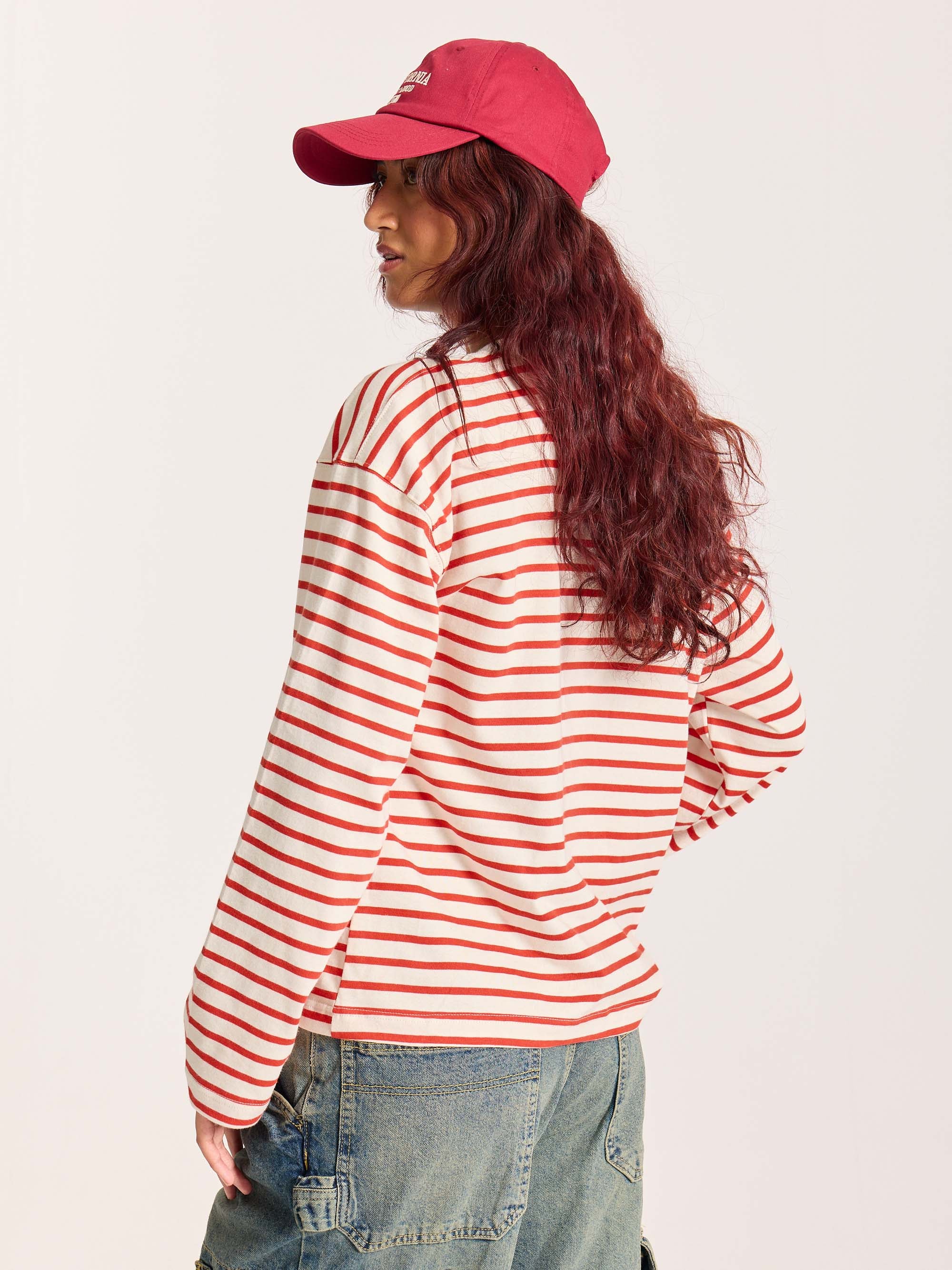 Red Striped Loose Fit Cropped T-Shirt - Image 8