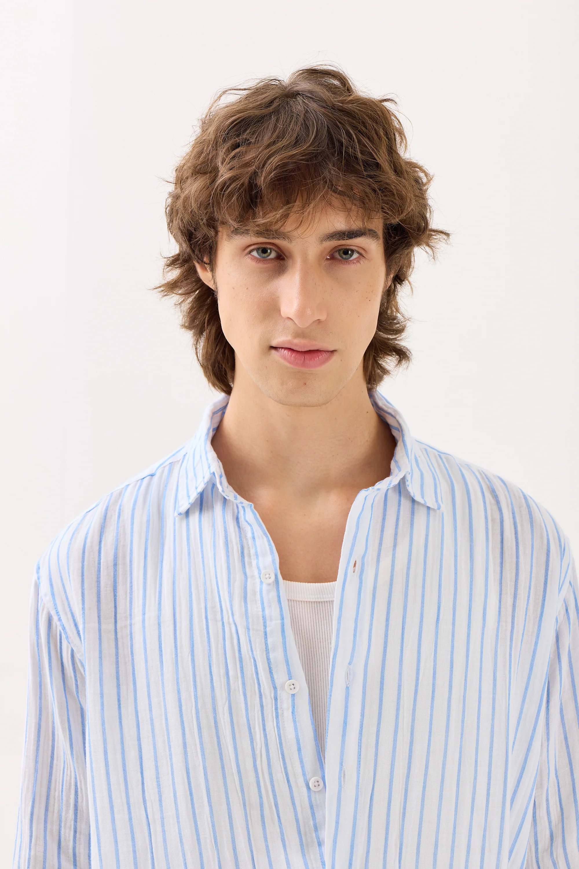 Blue & White Striped Gauze Holiday Shirt - Image 4