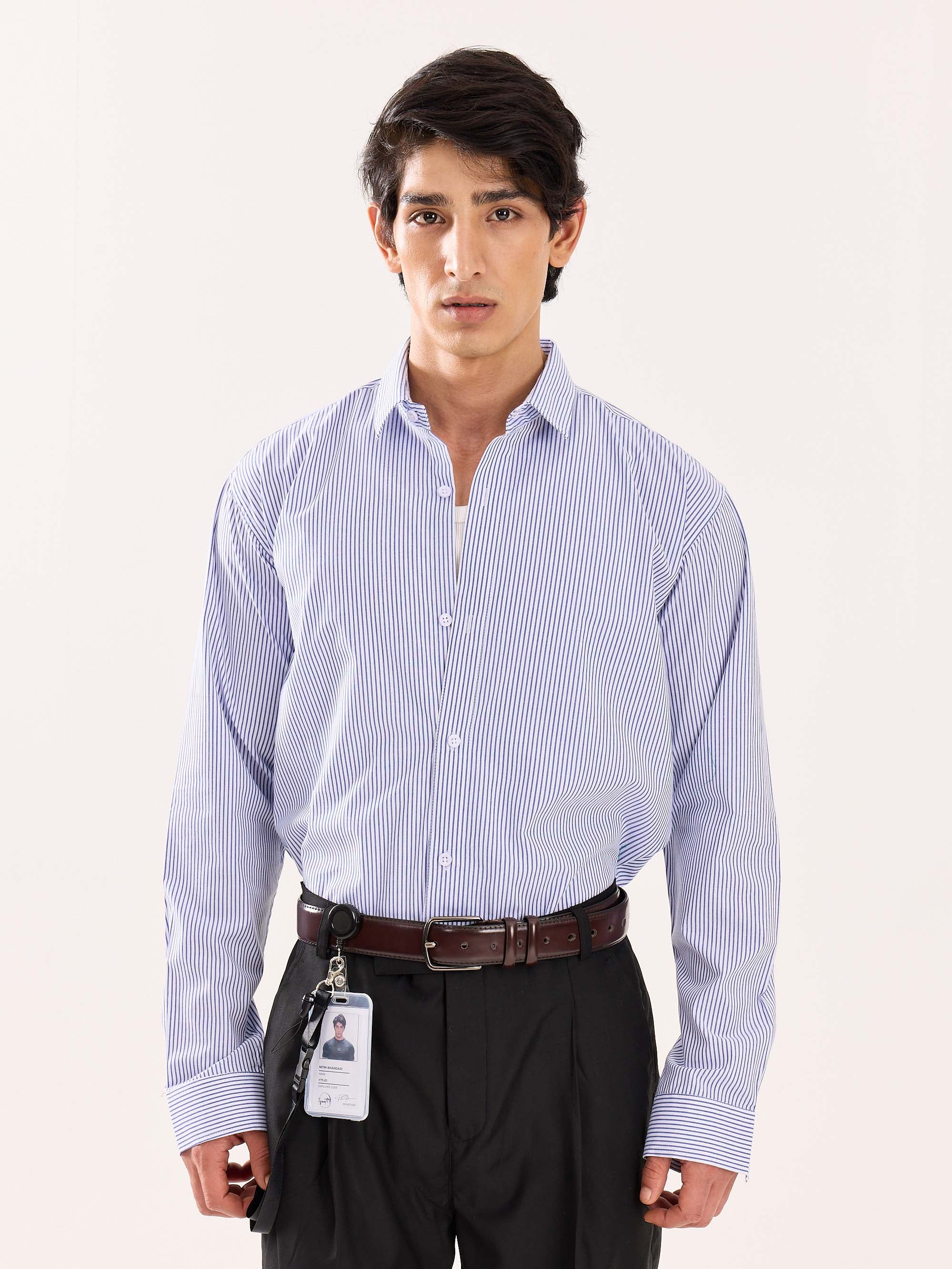 Blue & White Striped Poplin Shirt - Image 3