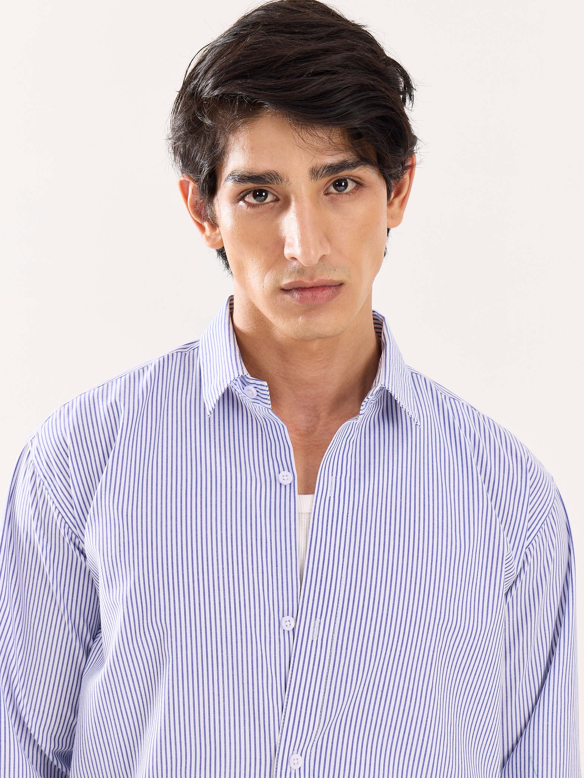 Blue & White Striped Poplin Shirt - Image 5