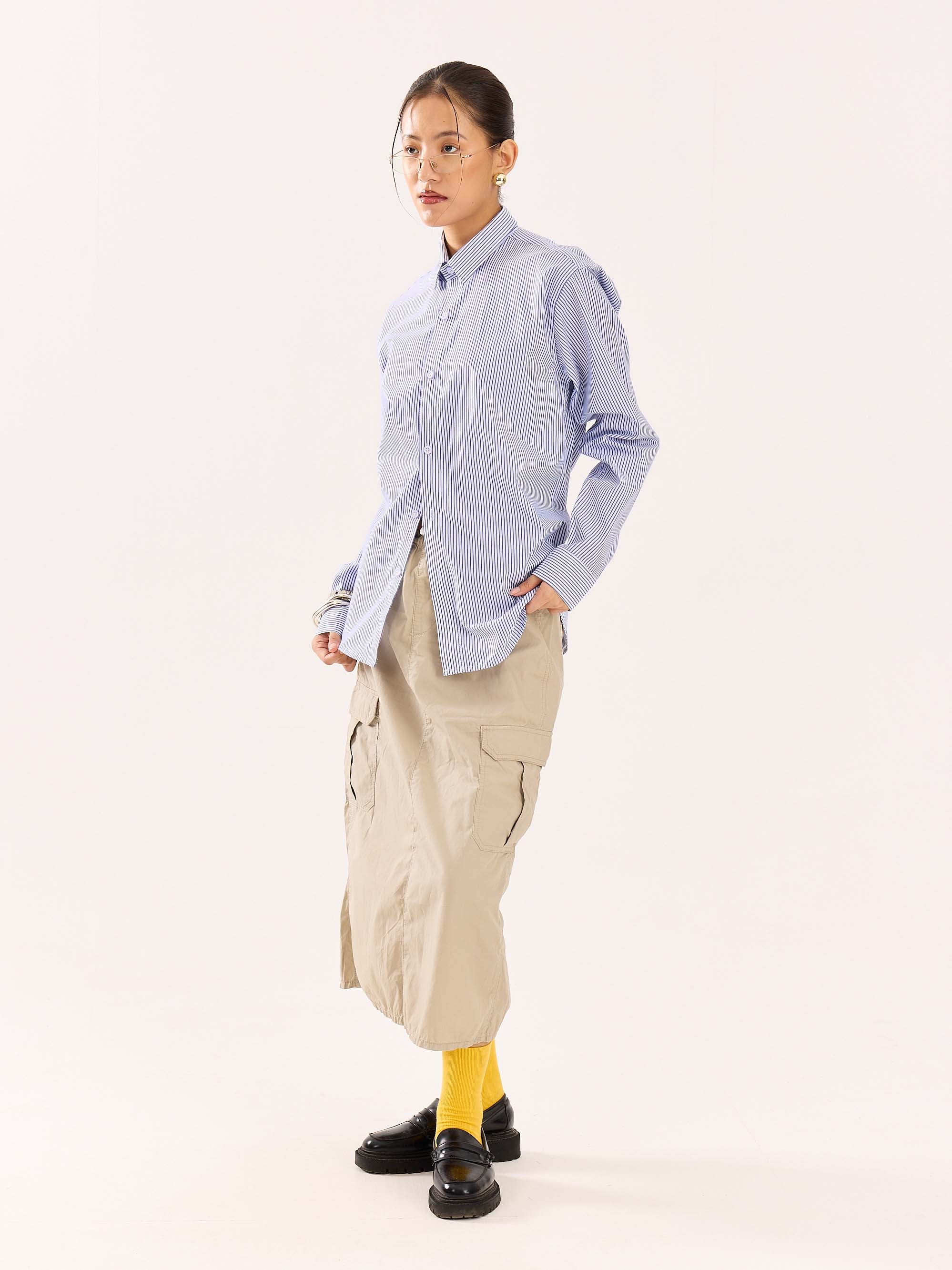 Blue & White Striped Poplin Shirt - Image 6