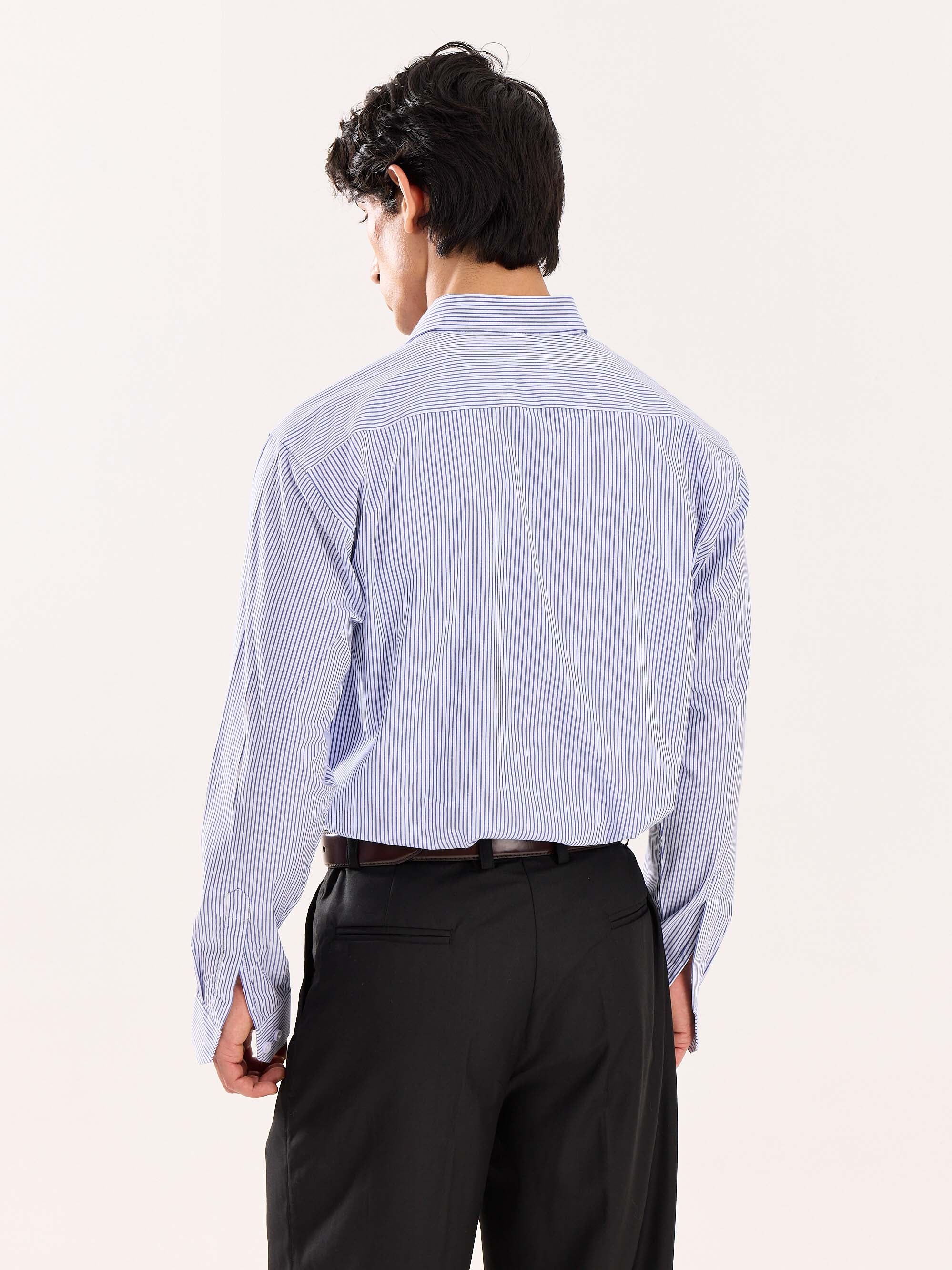 Blue & White Striped Poplin Shirt - Image 8