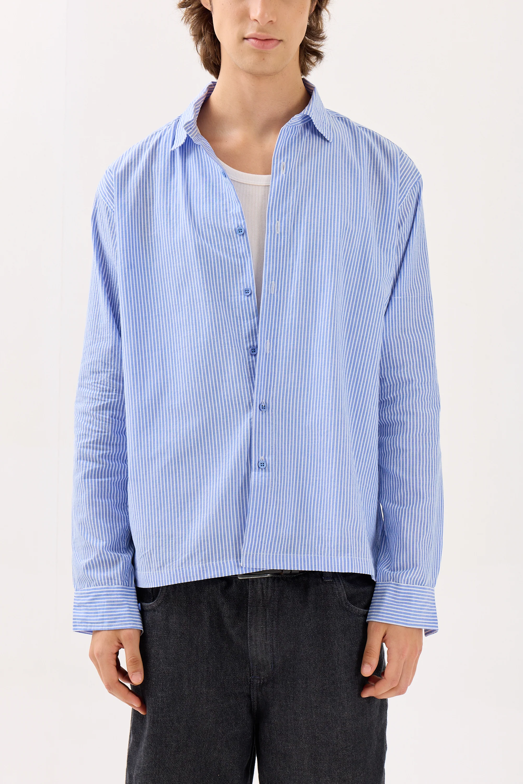 Blue & White Striped Seersucker Holiday Shirt - Image 3