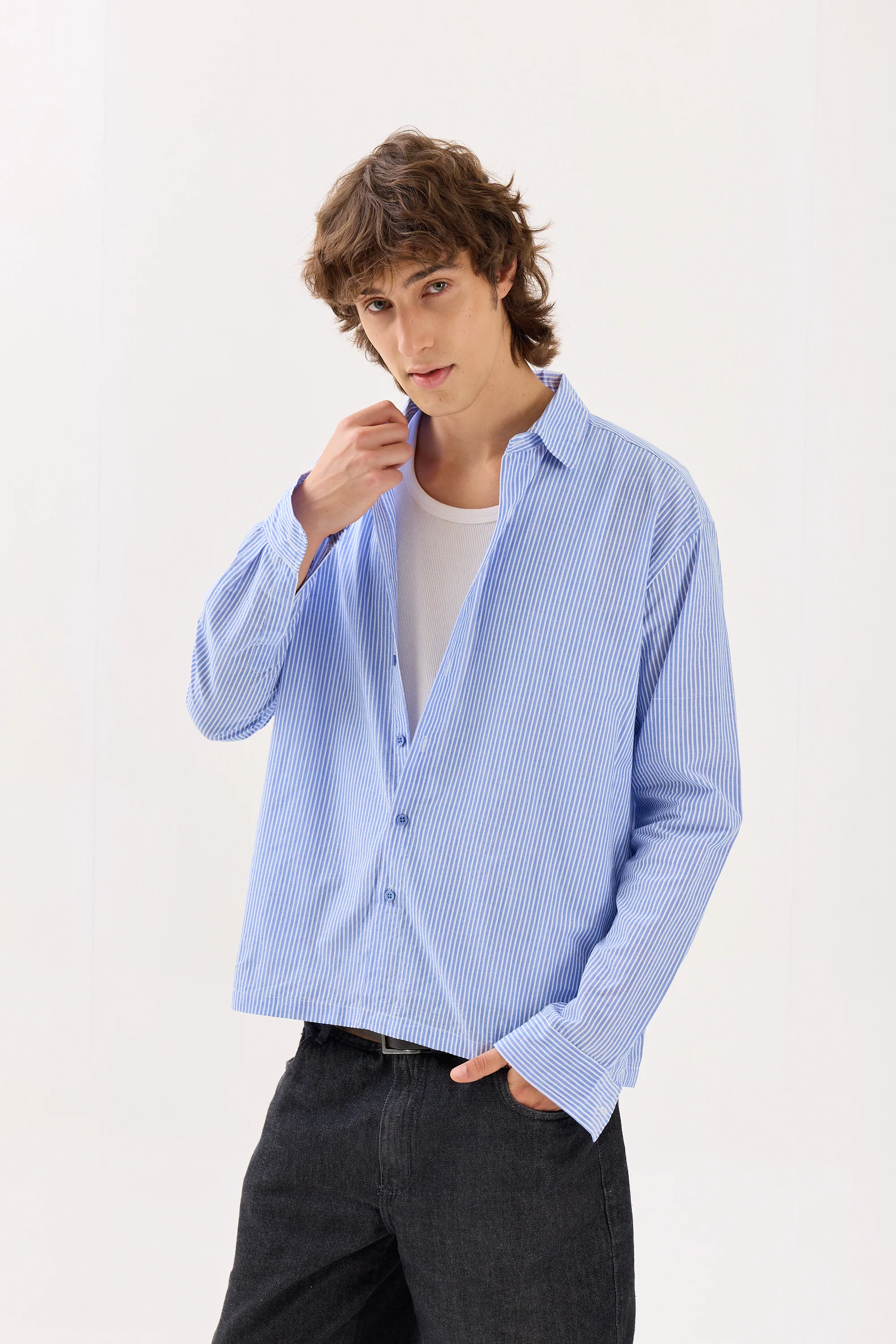 Blue & White Striped Seersucker Holiday Shirt - Image 5