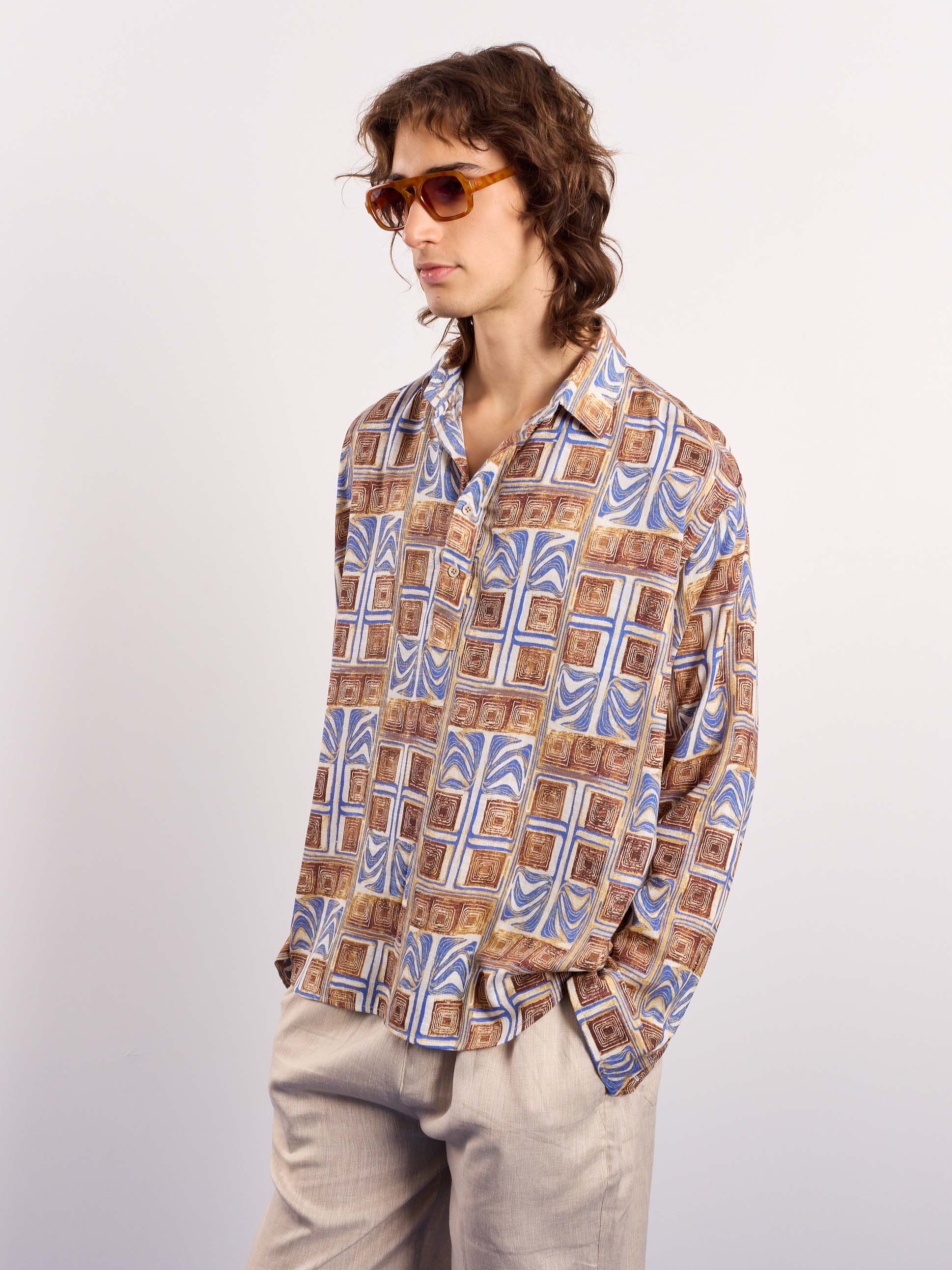 Brown & Blue Geometrical Linen Pullover - Image 7