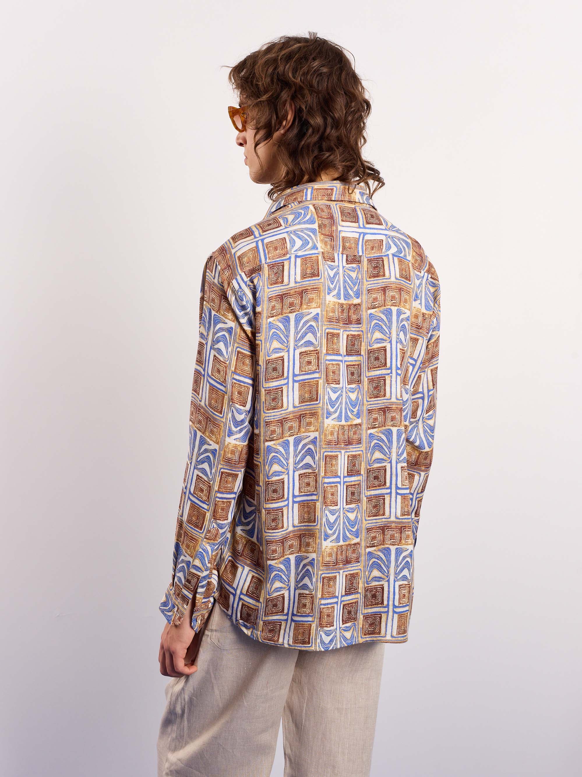 Brown & Blue Geometrical Linen Pullover - Image 8