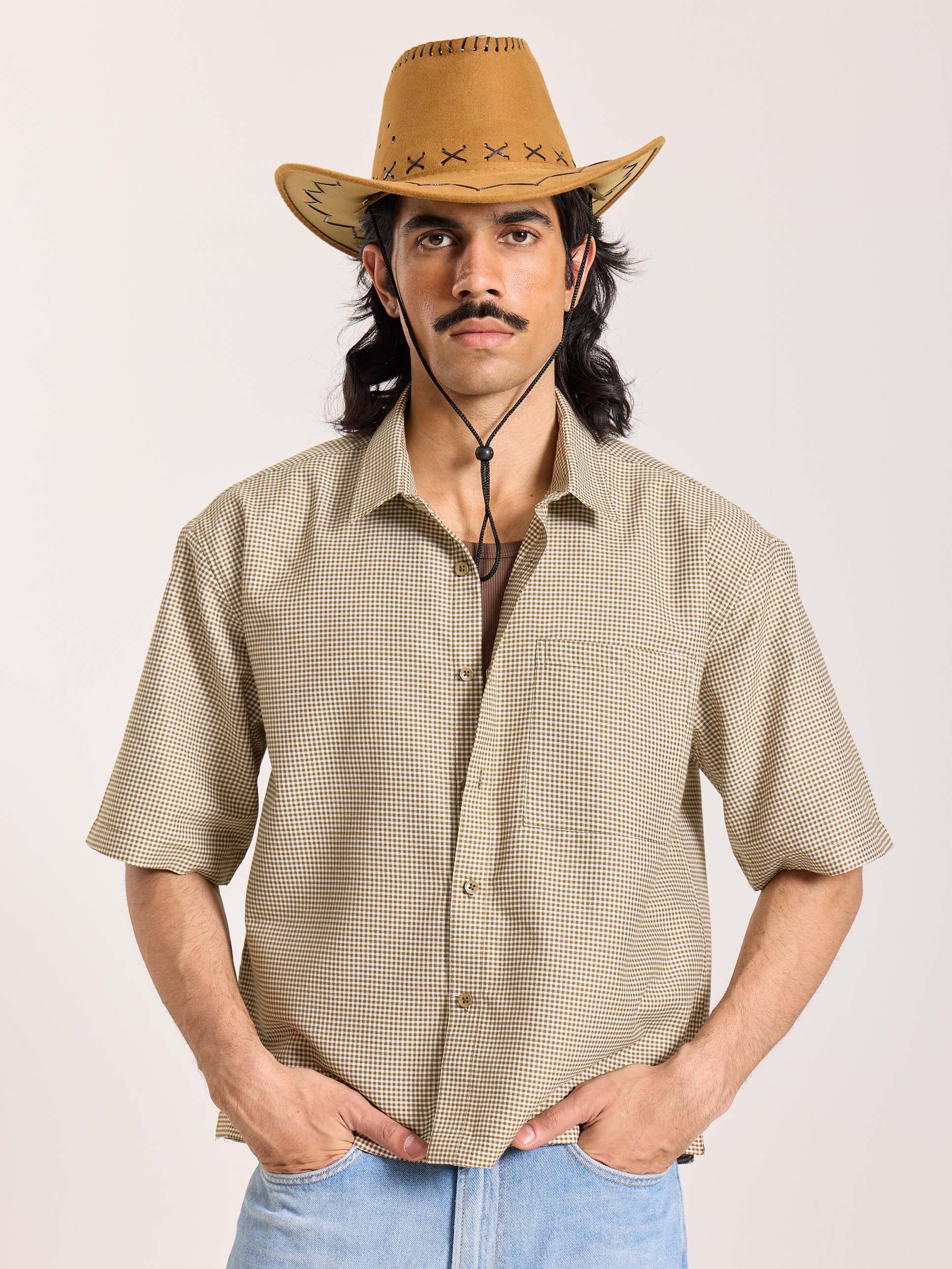 Brown Checkered Cropped Shirt - Image 3