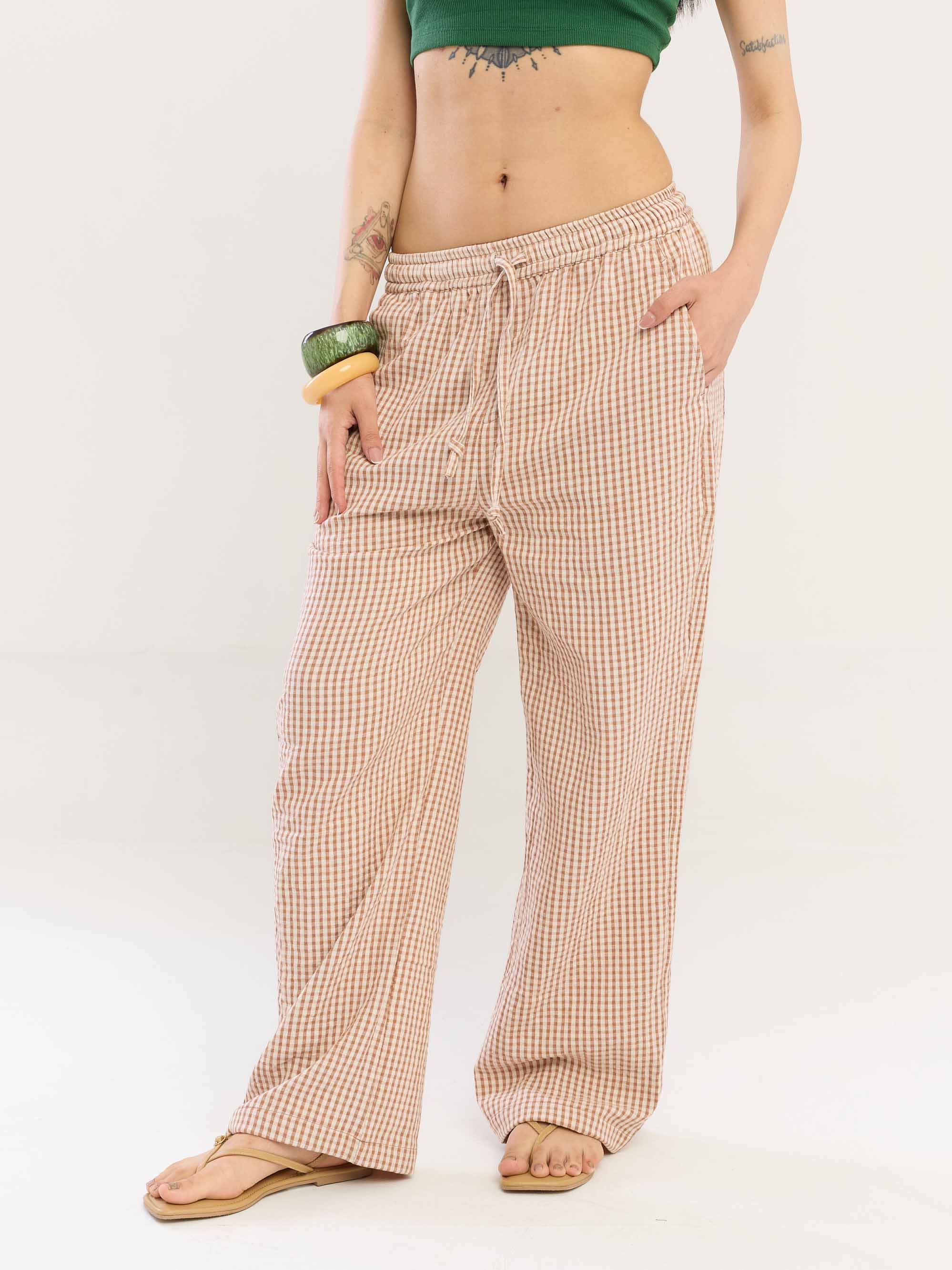 Brown Gingham Gauze Pull-on Pants - Image 4