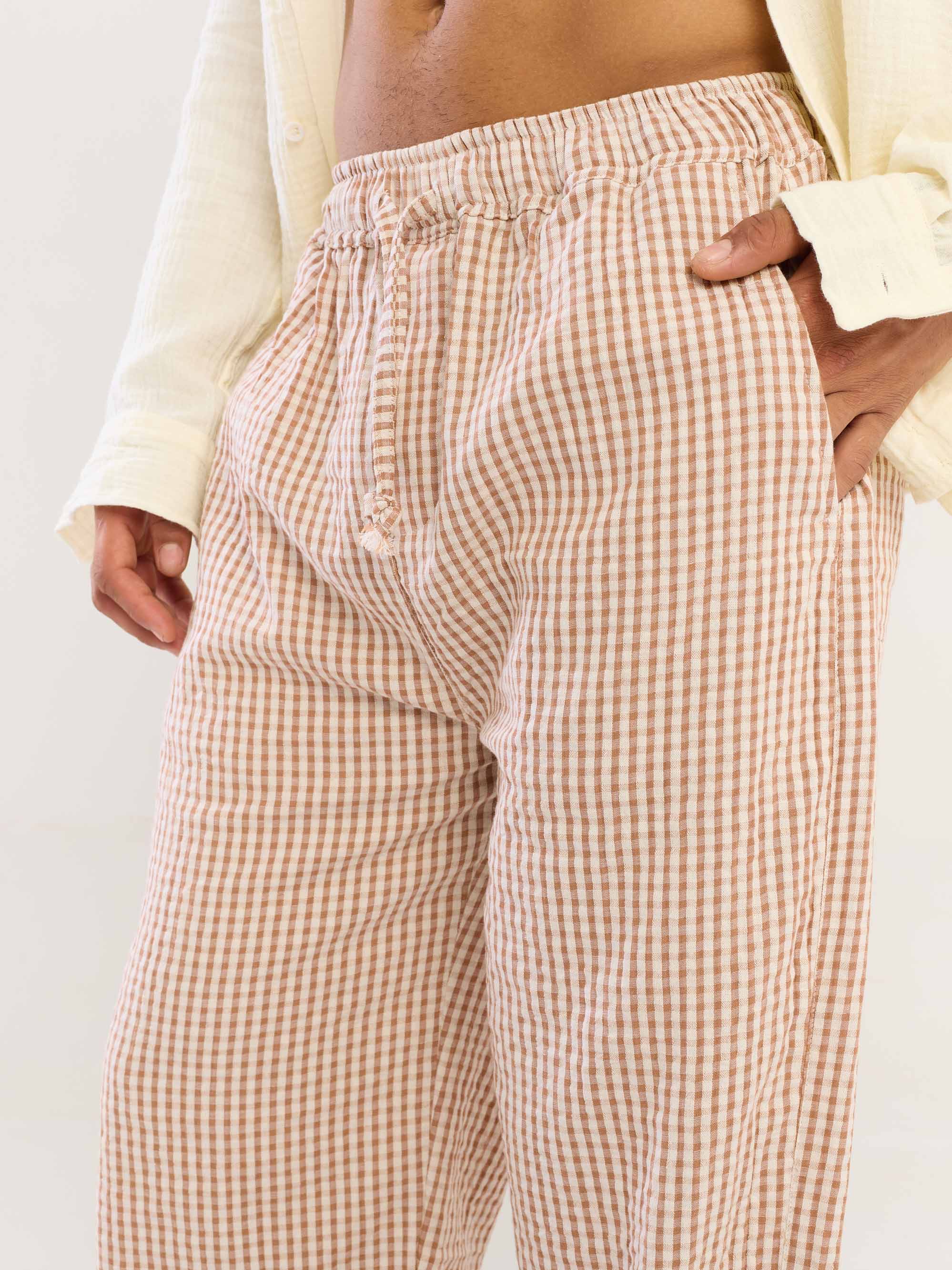 Brown Gingham Gauze Pull-on Pants - Image 5