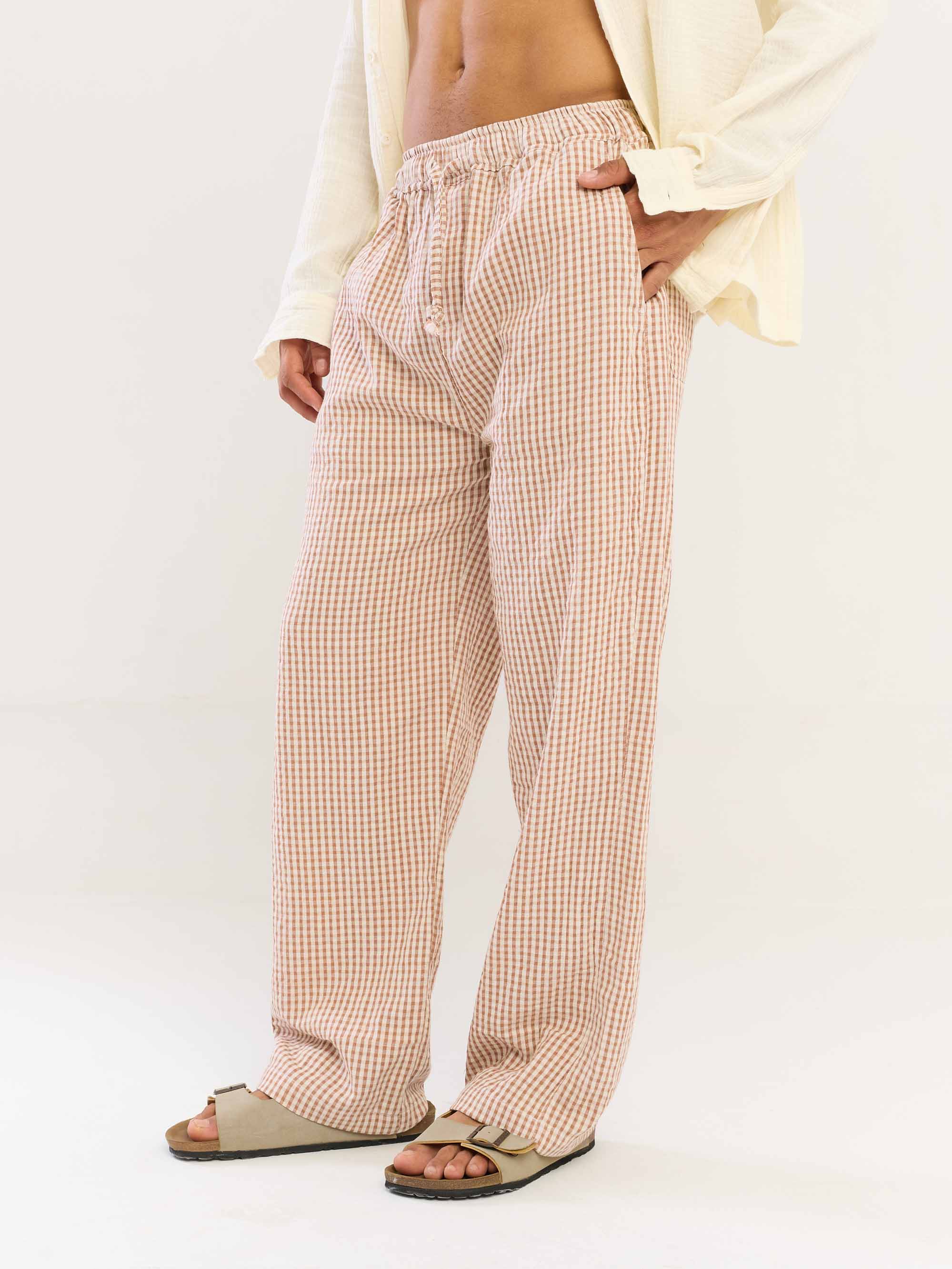 Brown Gingham Gauze Pull-on Pants - Image 6