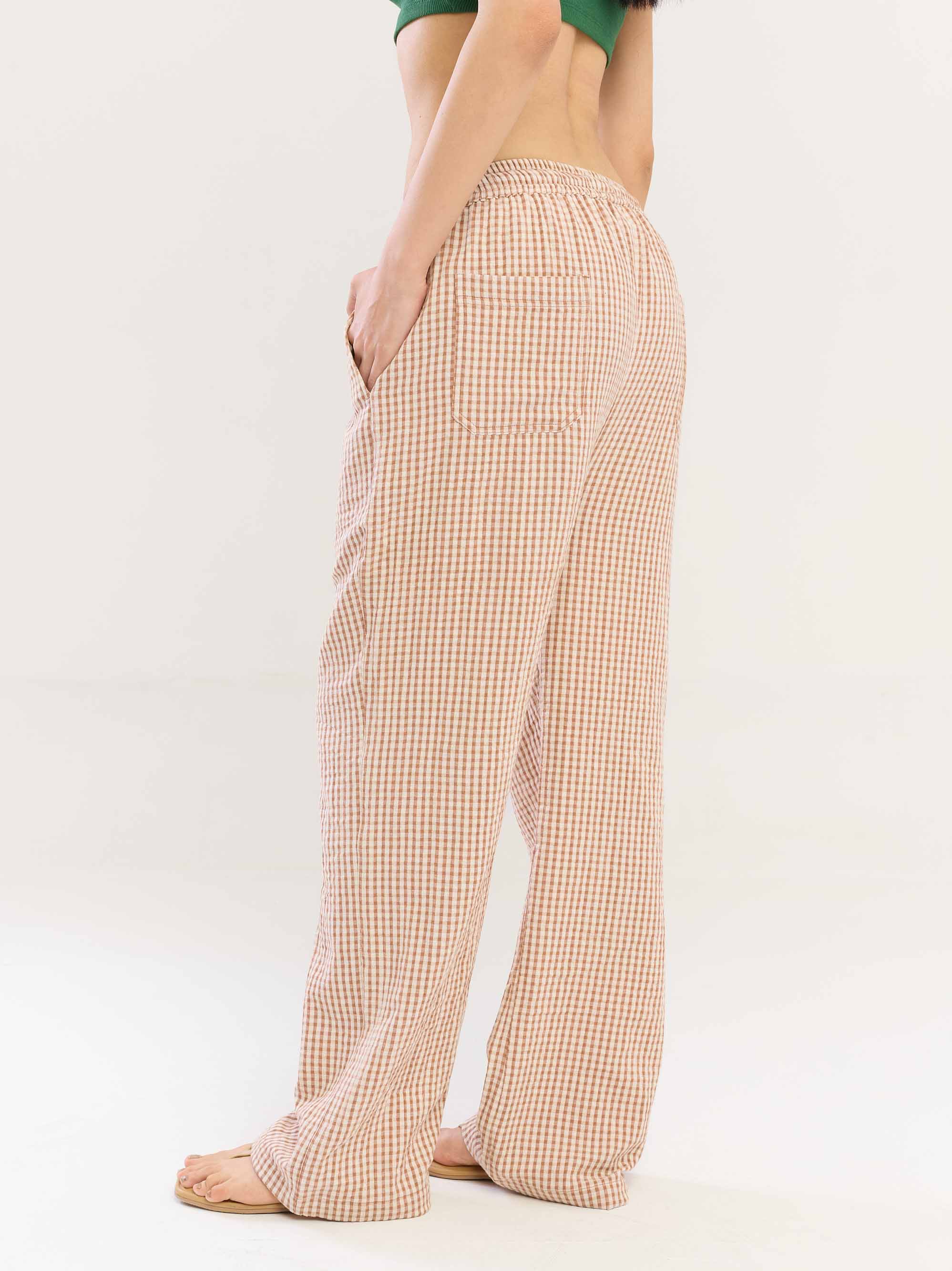 Brown Gingham Gauze Pull-on Pants - Image 7