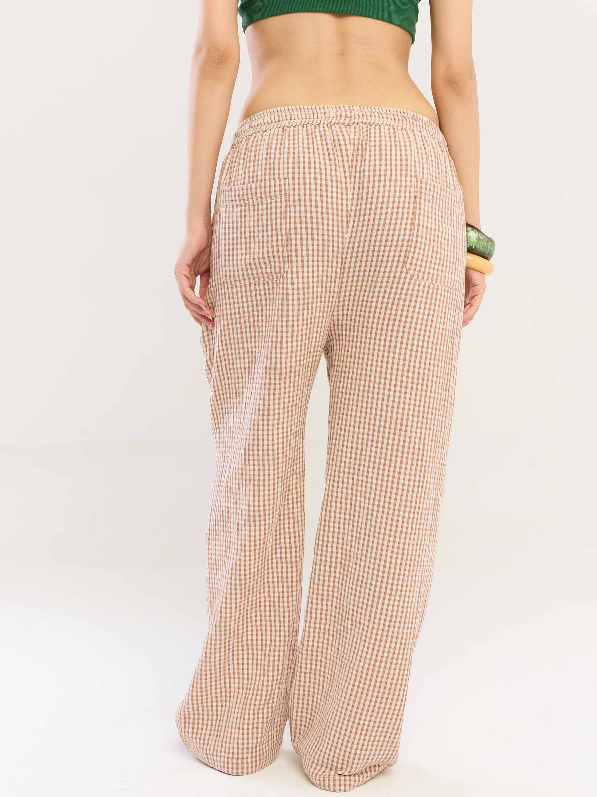Brown Gingham Gauze Pull-on Pants - Image 8