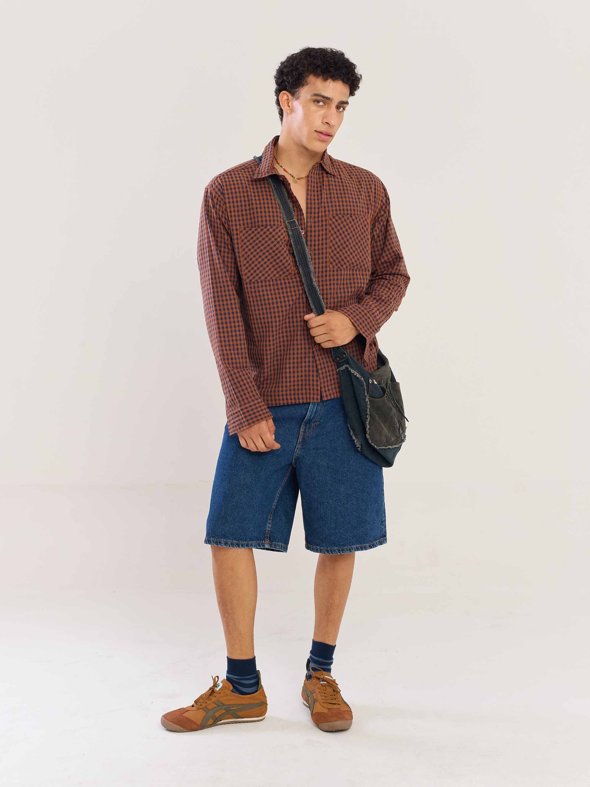Brown Gingham Seersucker Shirt - Image 2