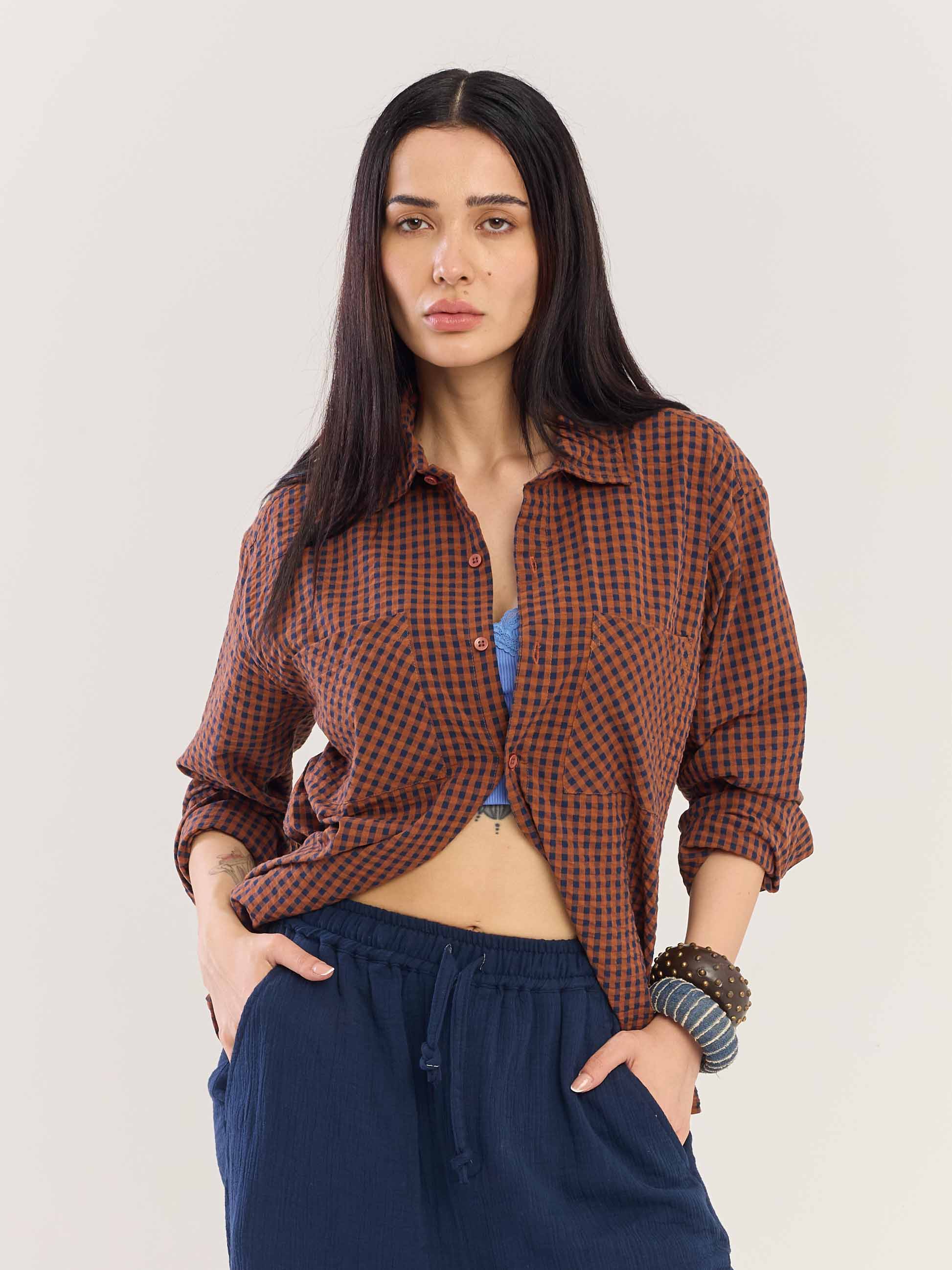 Brown Gingham Seersucker Shirt - Image 3