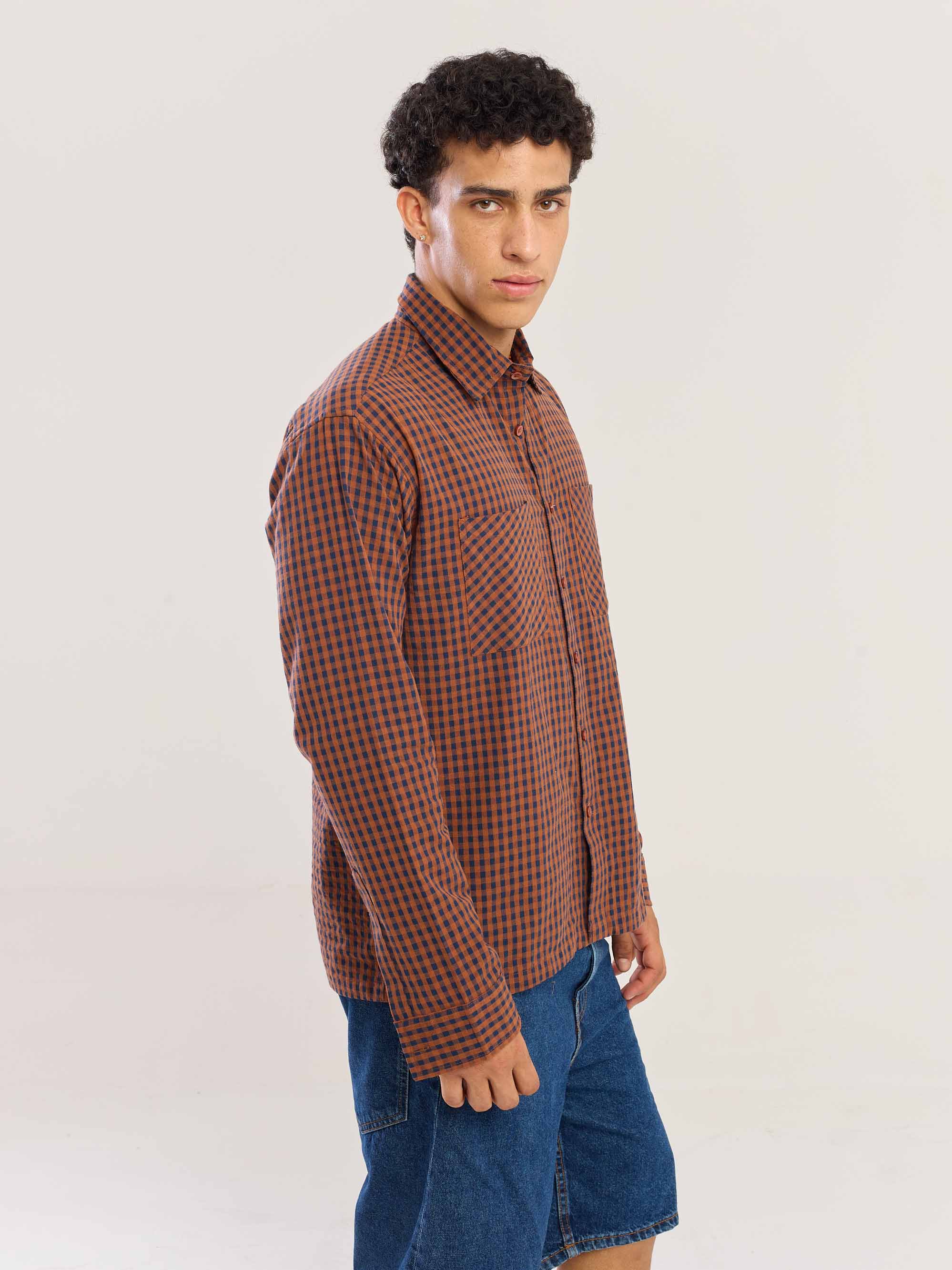 Brown Gingham Seersucker Shirt - Image 5