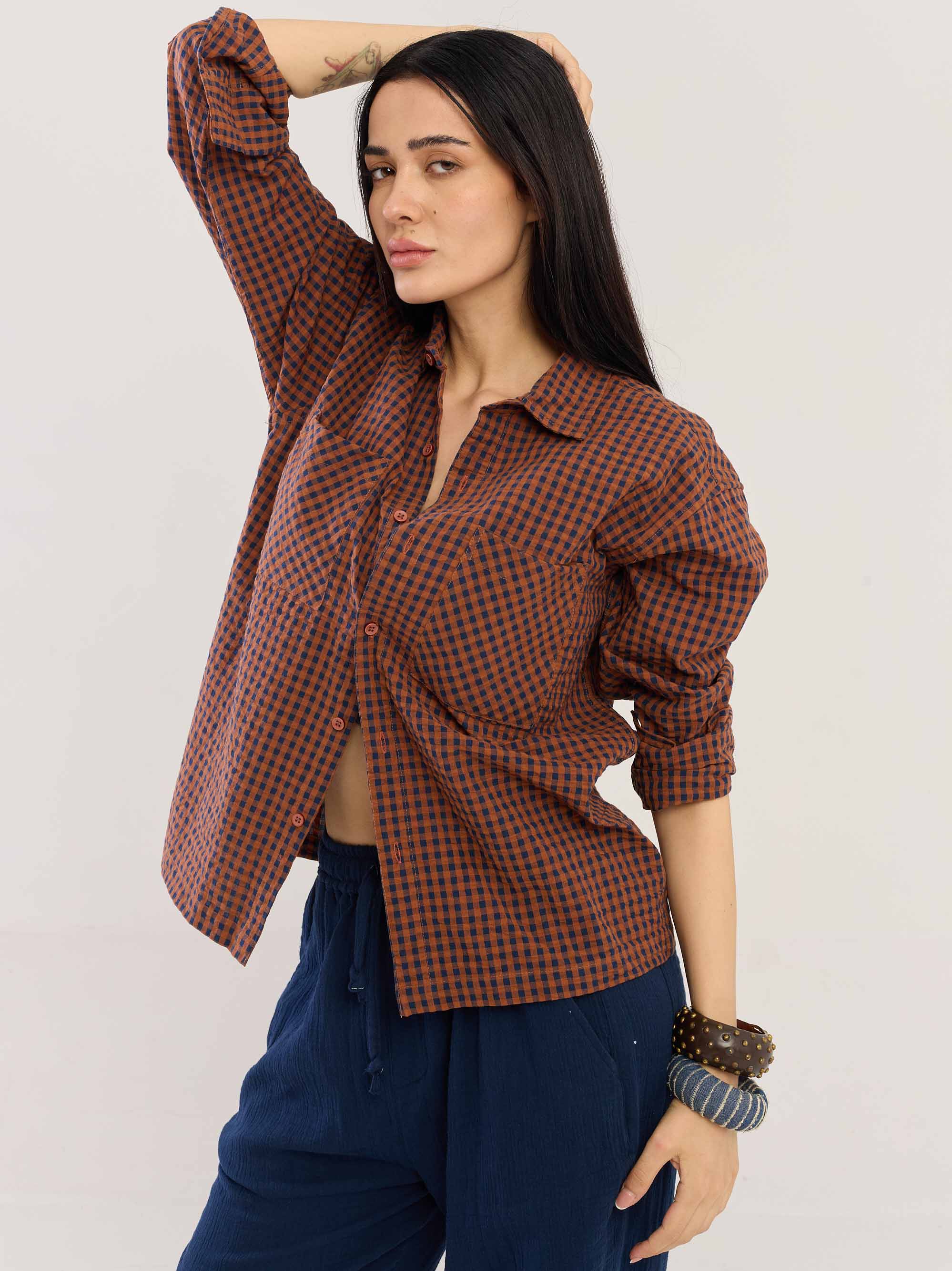 Brown Gingham Seersucker Shirt - Image 6