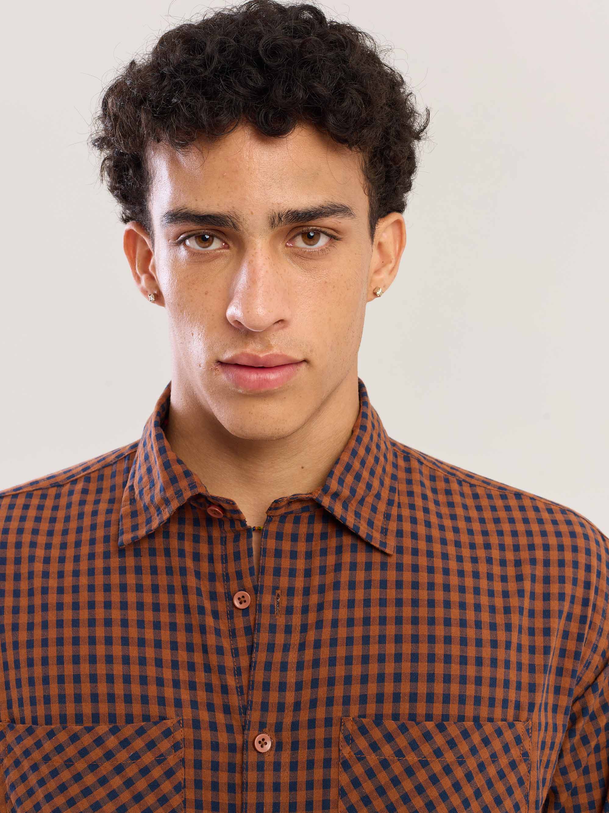 Brown Gingham Seersucker Shirt - Image 7