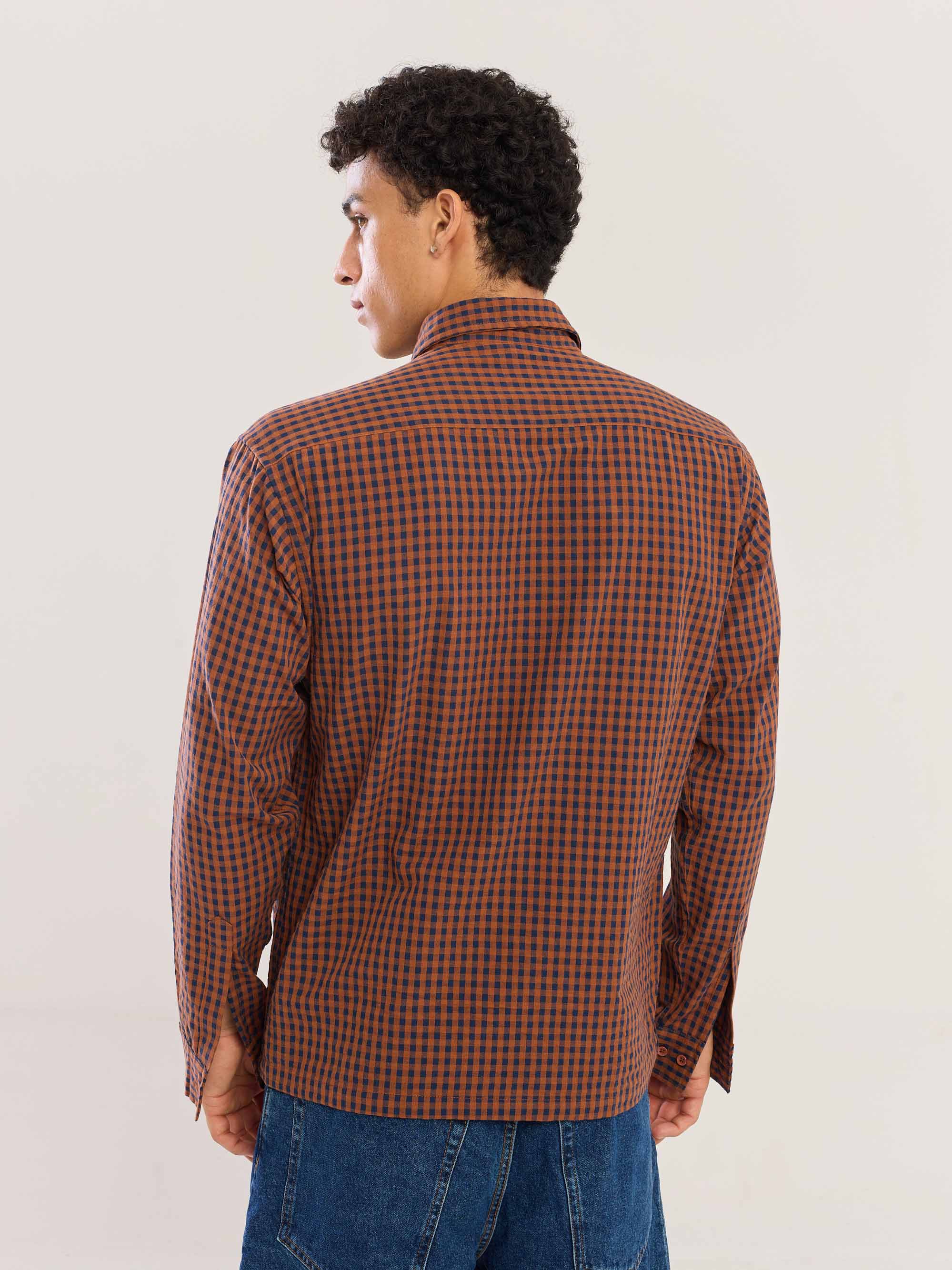 Brown Gingham Seersucker Shirt - Image 8