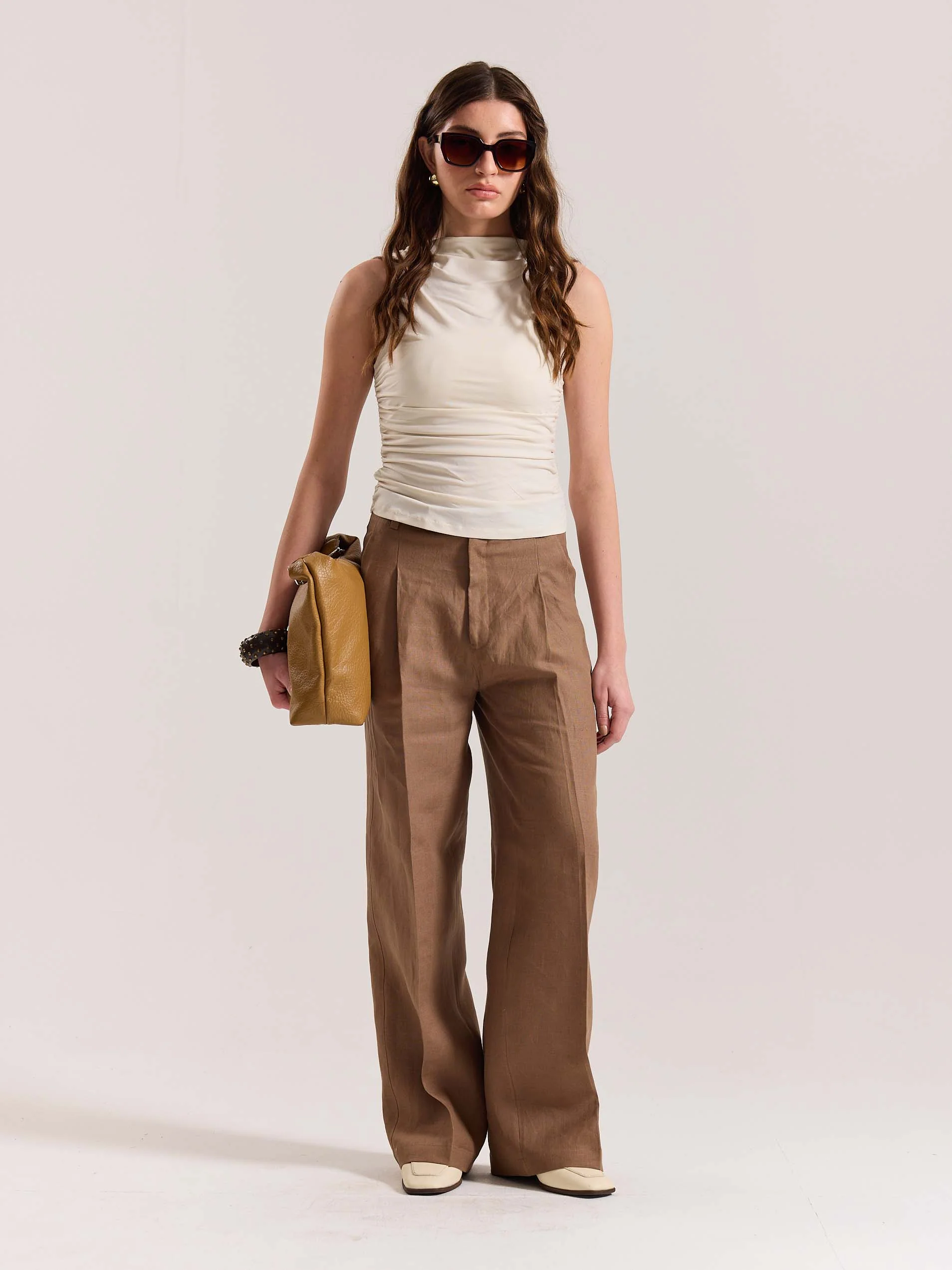 Brown Linen Baggy Fit Trousers - Image 2