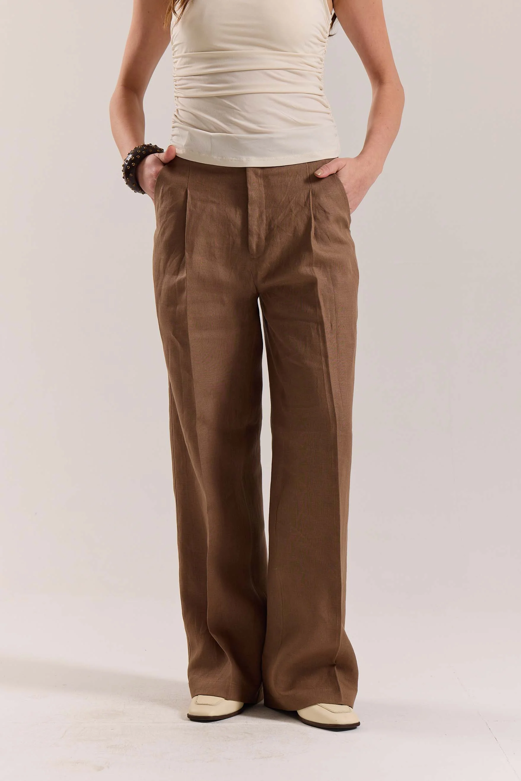 Brown Linen Baggy Fit Trousers - Image 4