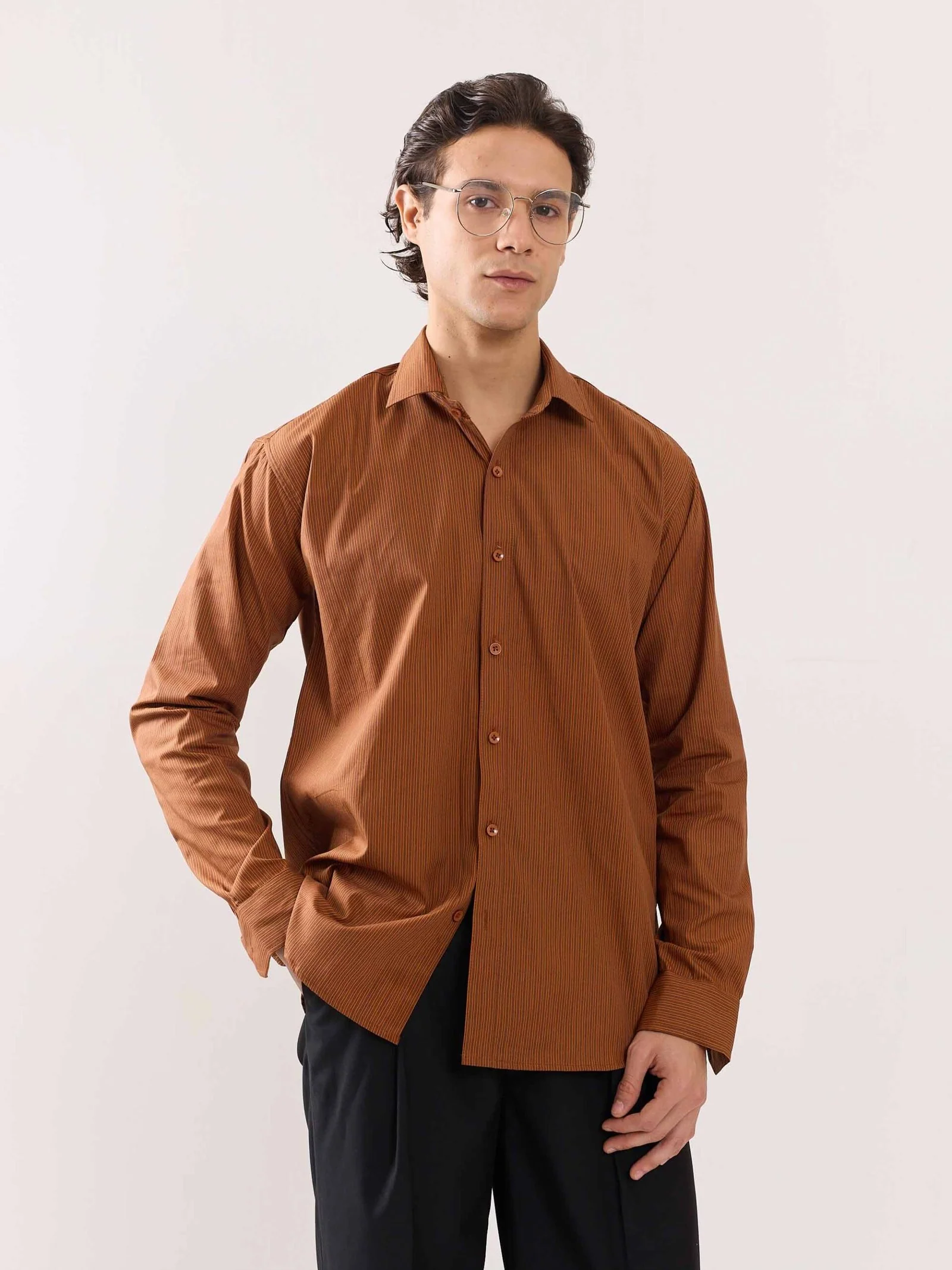 Brown Poplin Striped Shirt - Image 3