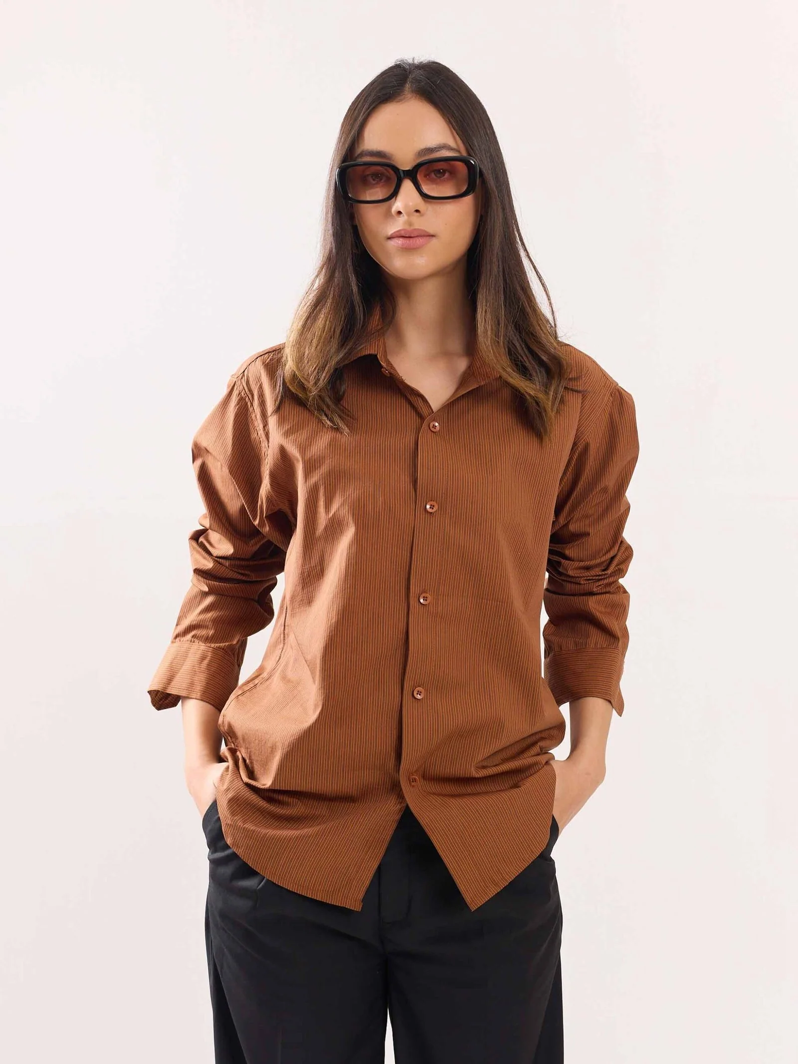 Brown Poplin Striped Shirt - Image 4