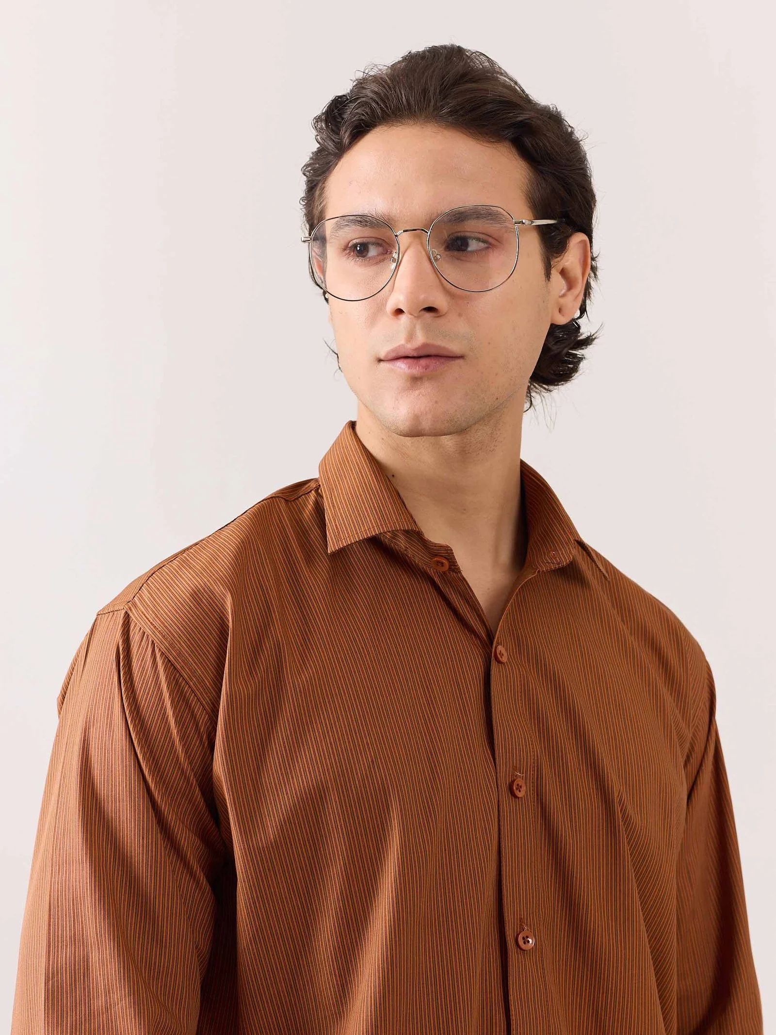 Brown Poplin Striped Shirt - Image 7