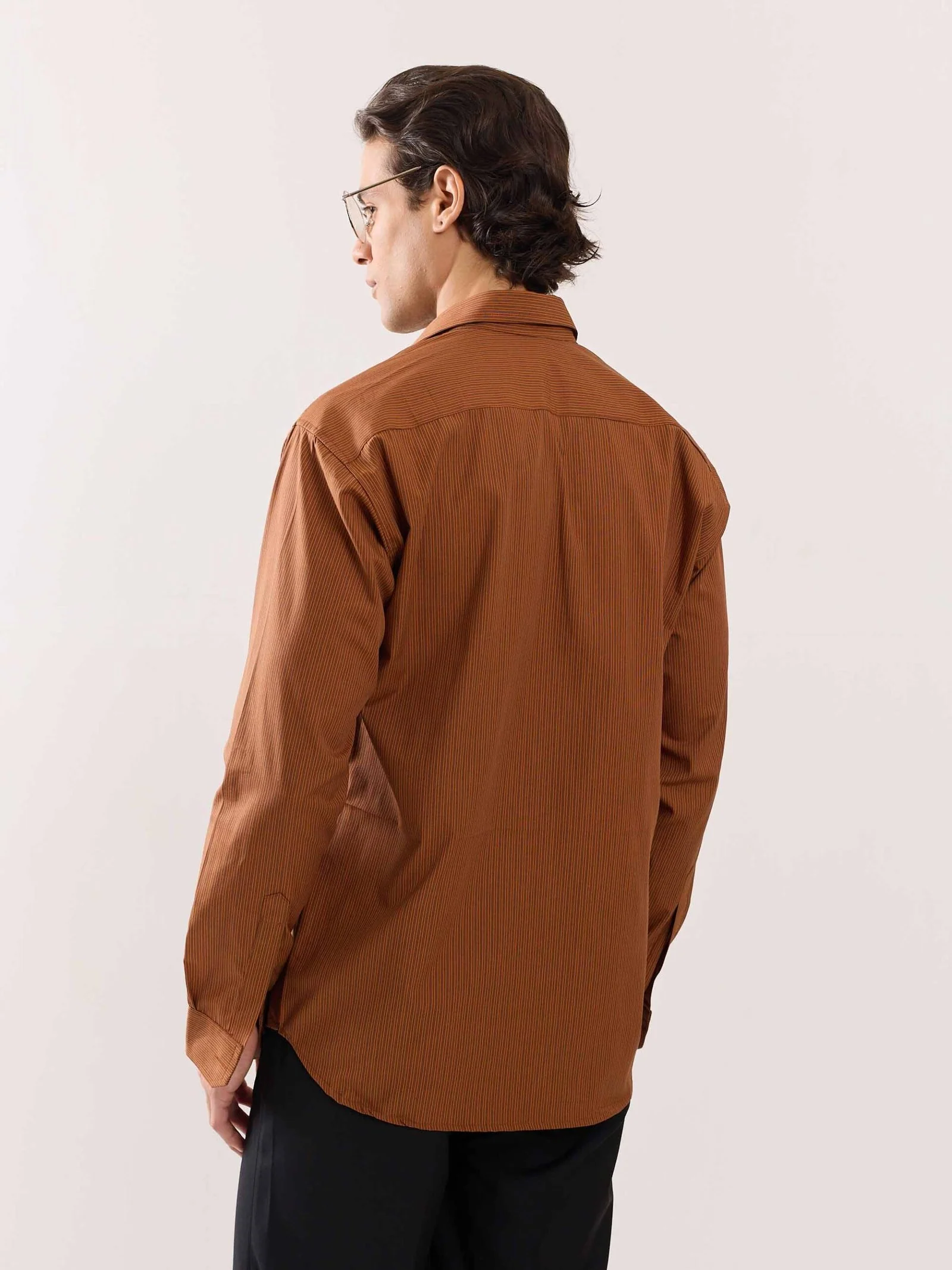 Brown Poplin Striped Shirt - Image 8