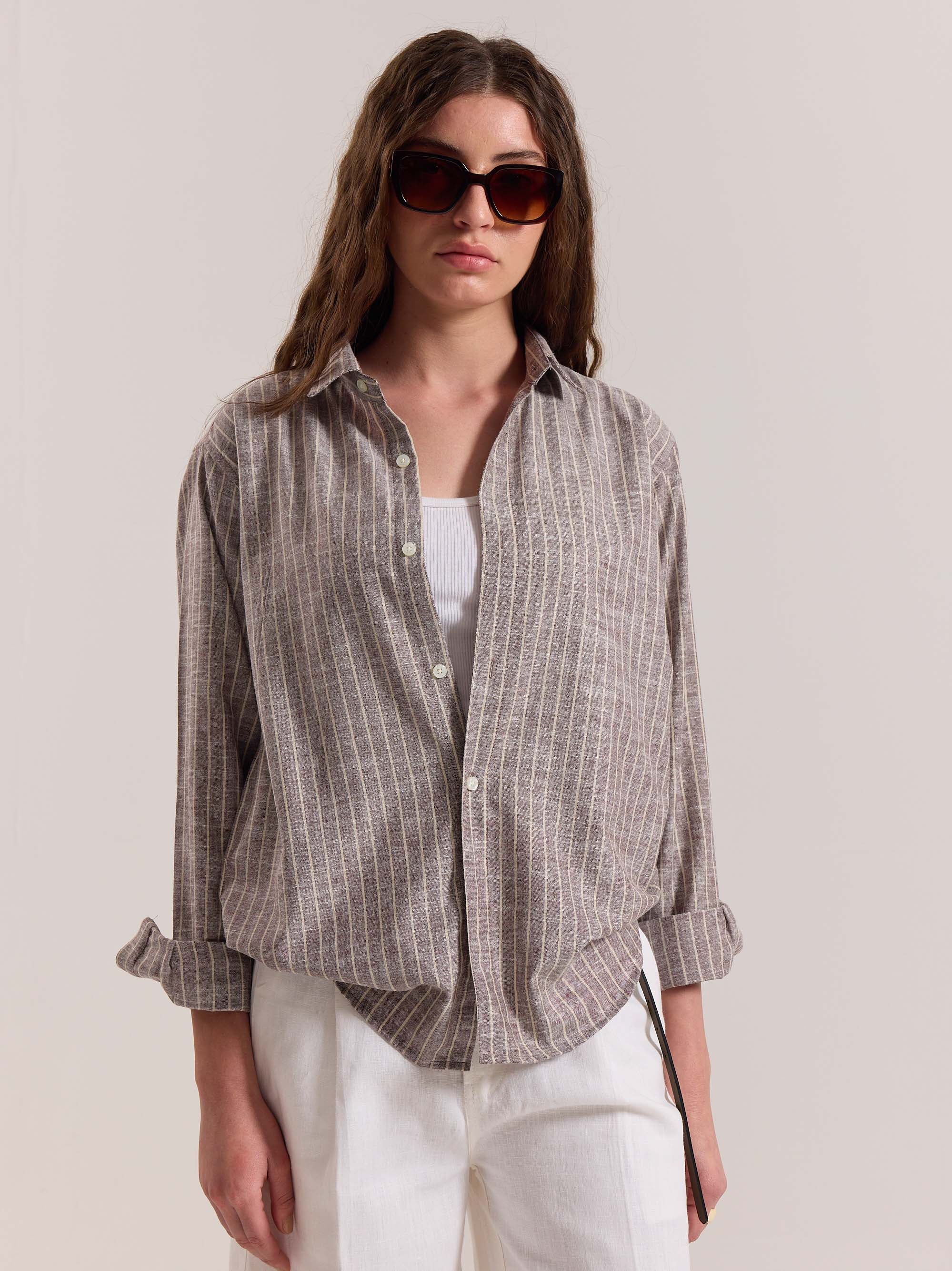 Brown Striped Linen-blend Shirt - Image 4