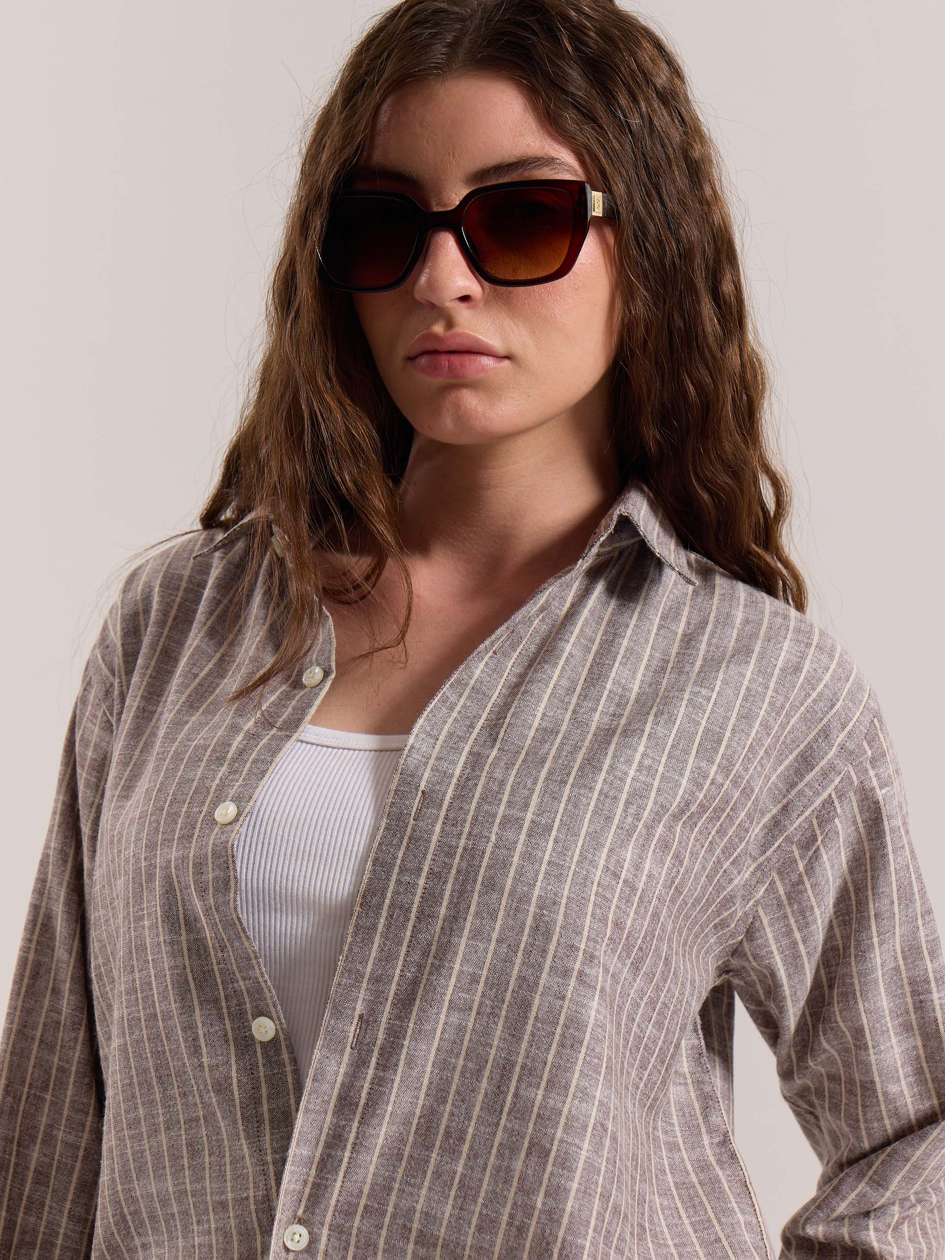 Brown Striped Linen-blend Shirt - Image 6