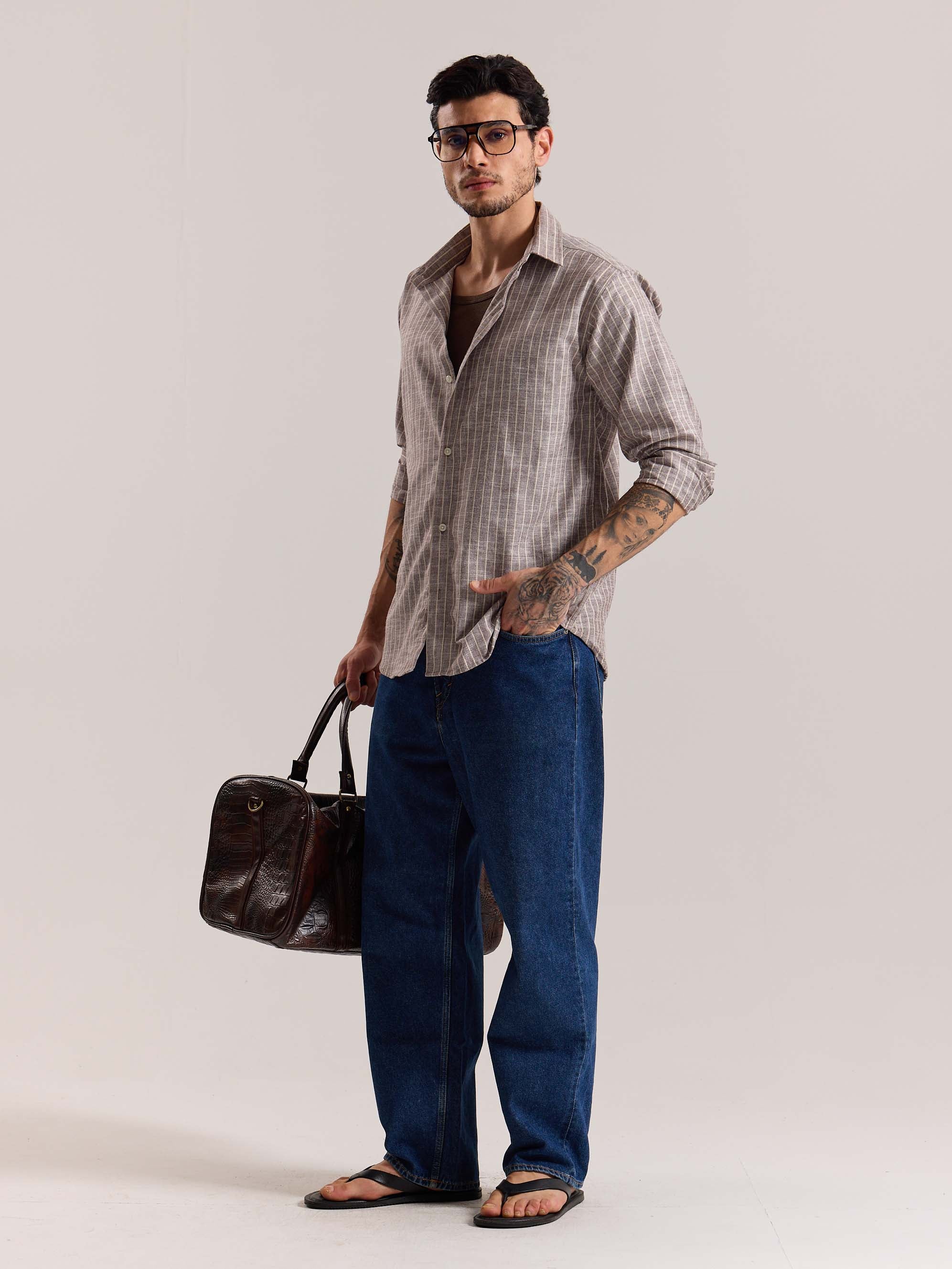 Brown Striped Linen-blend Shirt - Image 7