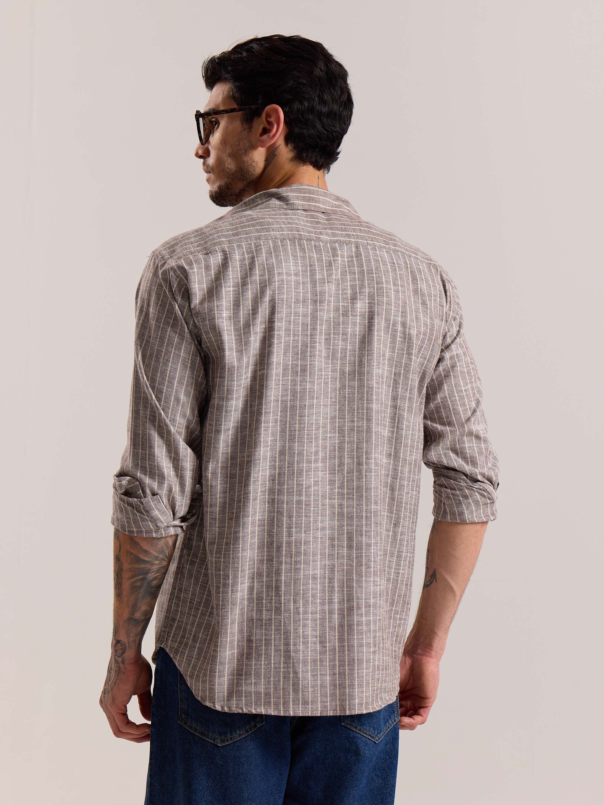 Brown Striped Linen-blend Shirt - Image 8