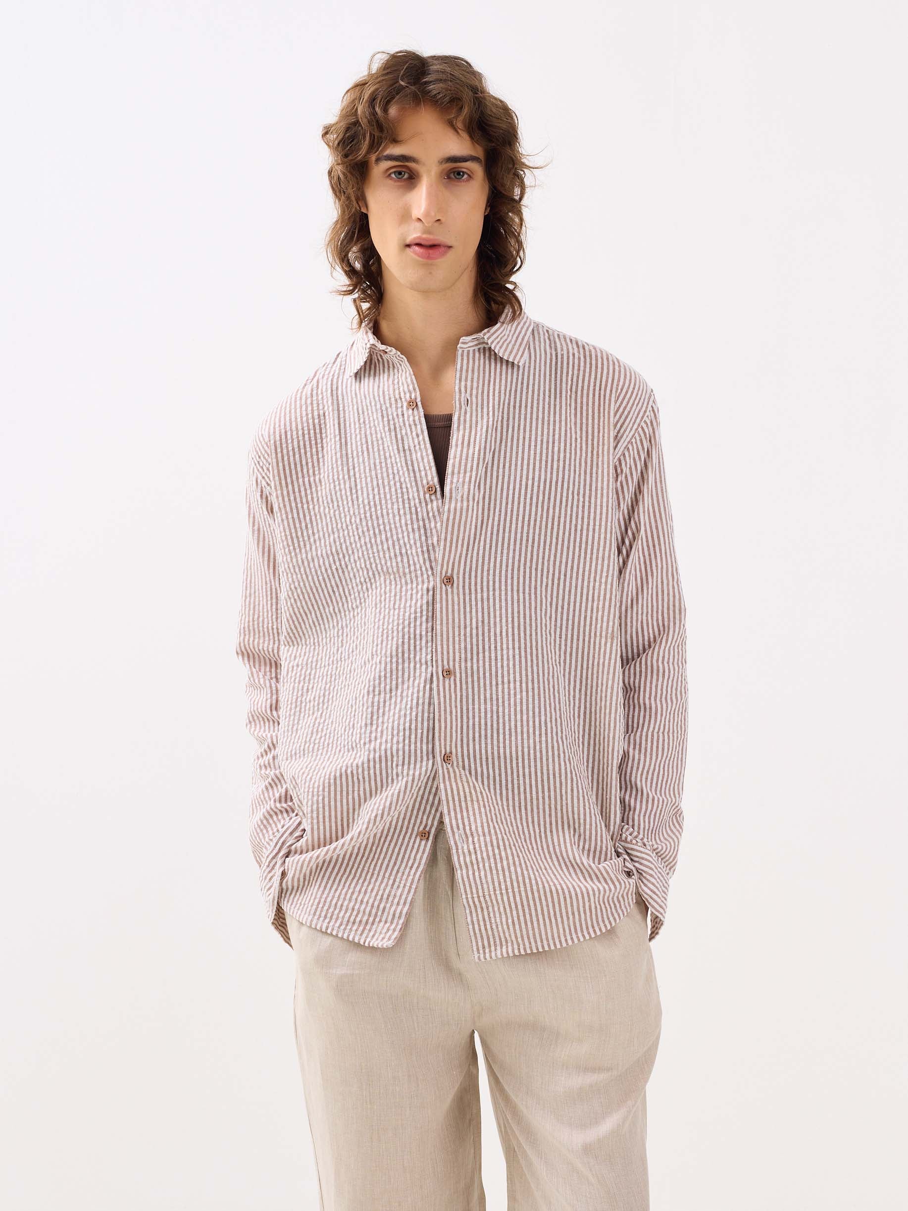 Brown Striped Seersucker Shirt - Image 2