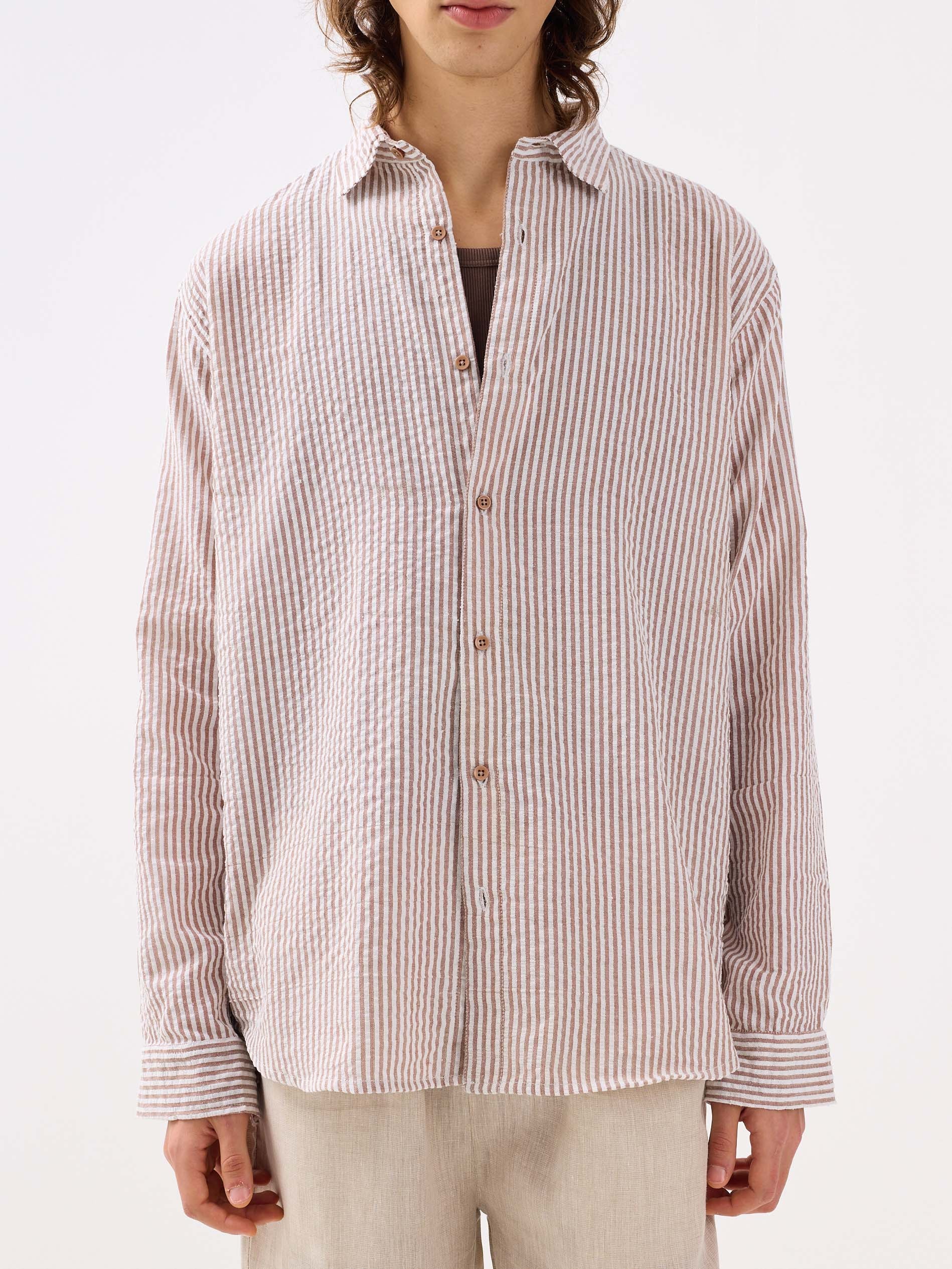 Brown Striped Seersucker Shirt - Image 3