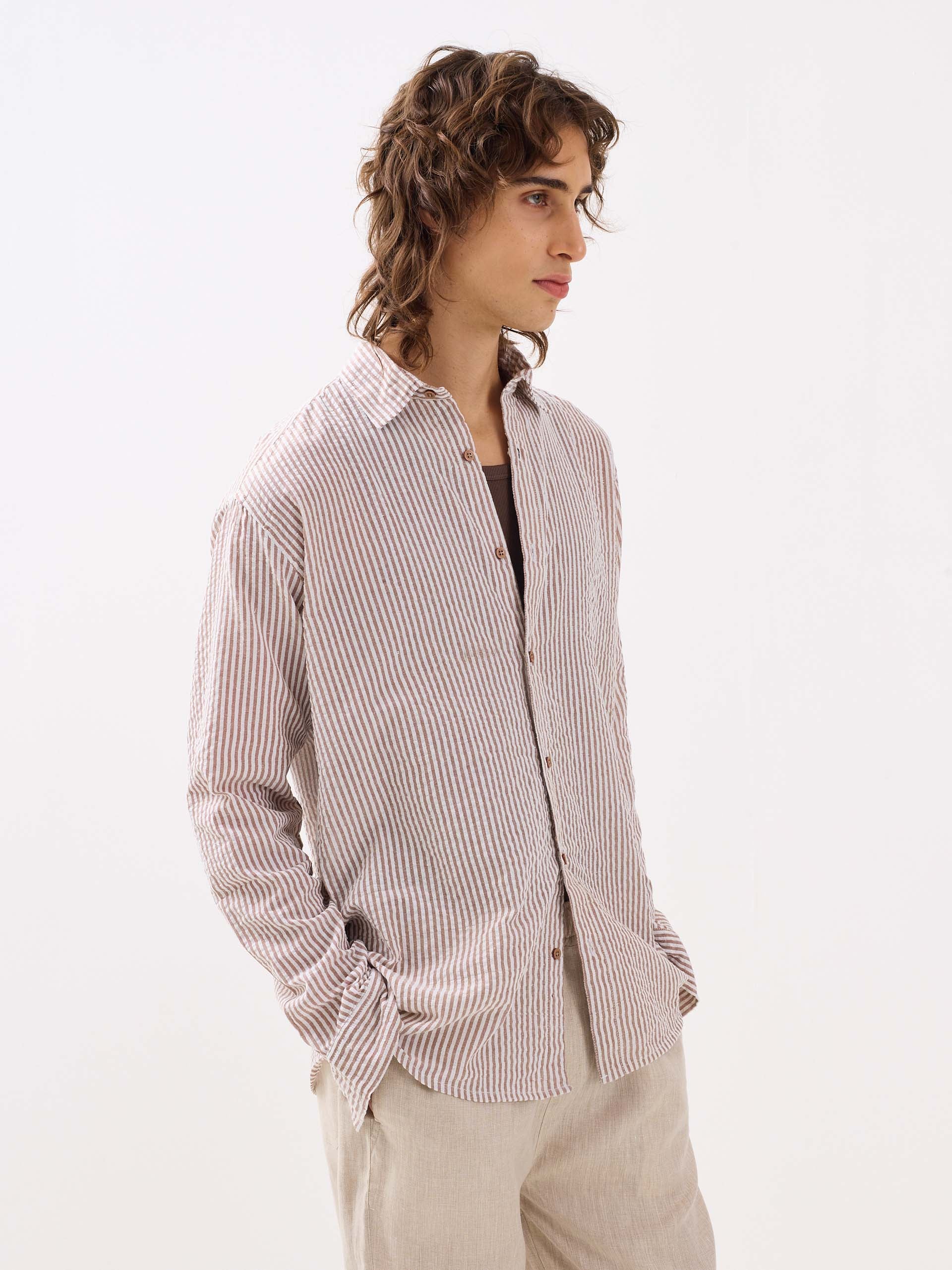 Brown Striped Seersucker Shirt - Image 4