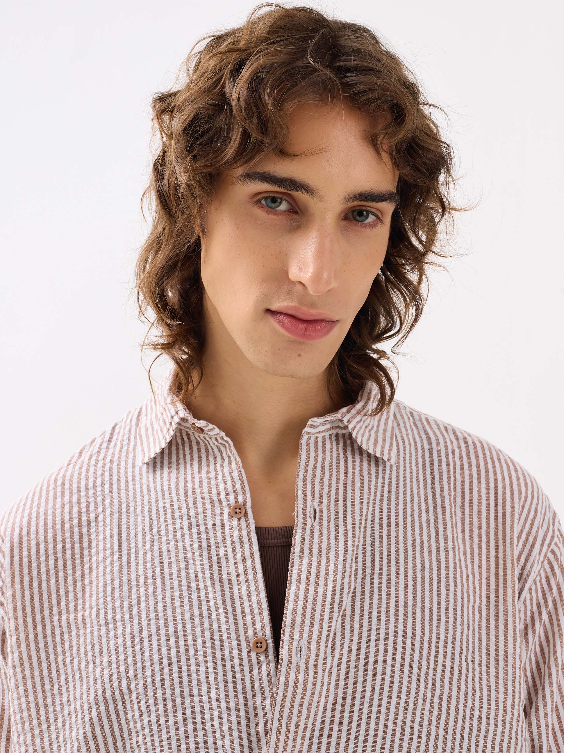 Brown Striped Seersucker Shirt - Image 5