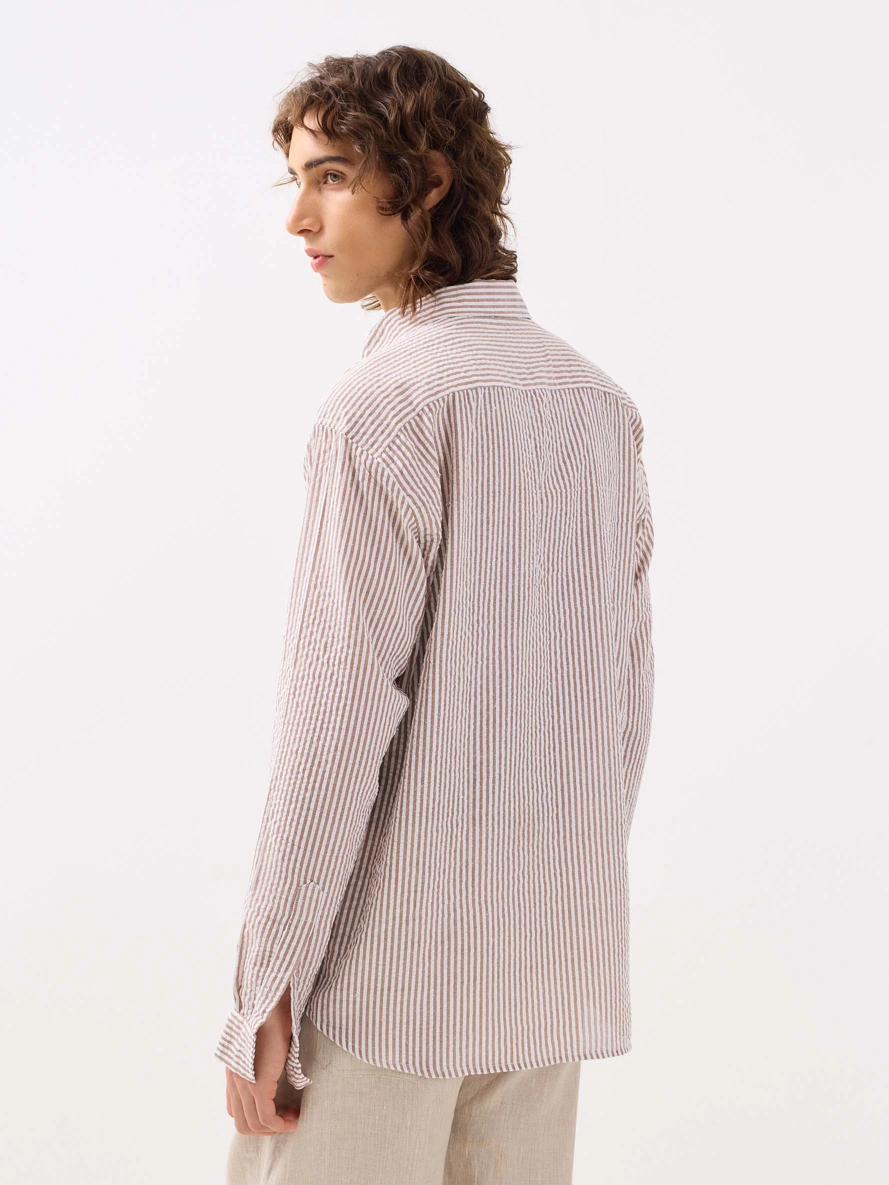 Brown Striped Seersucker Shirt - Image 7